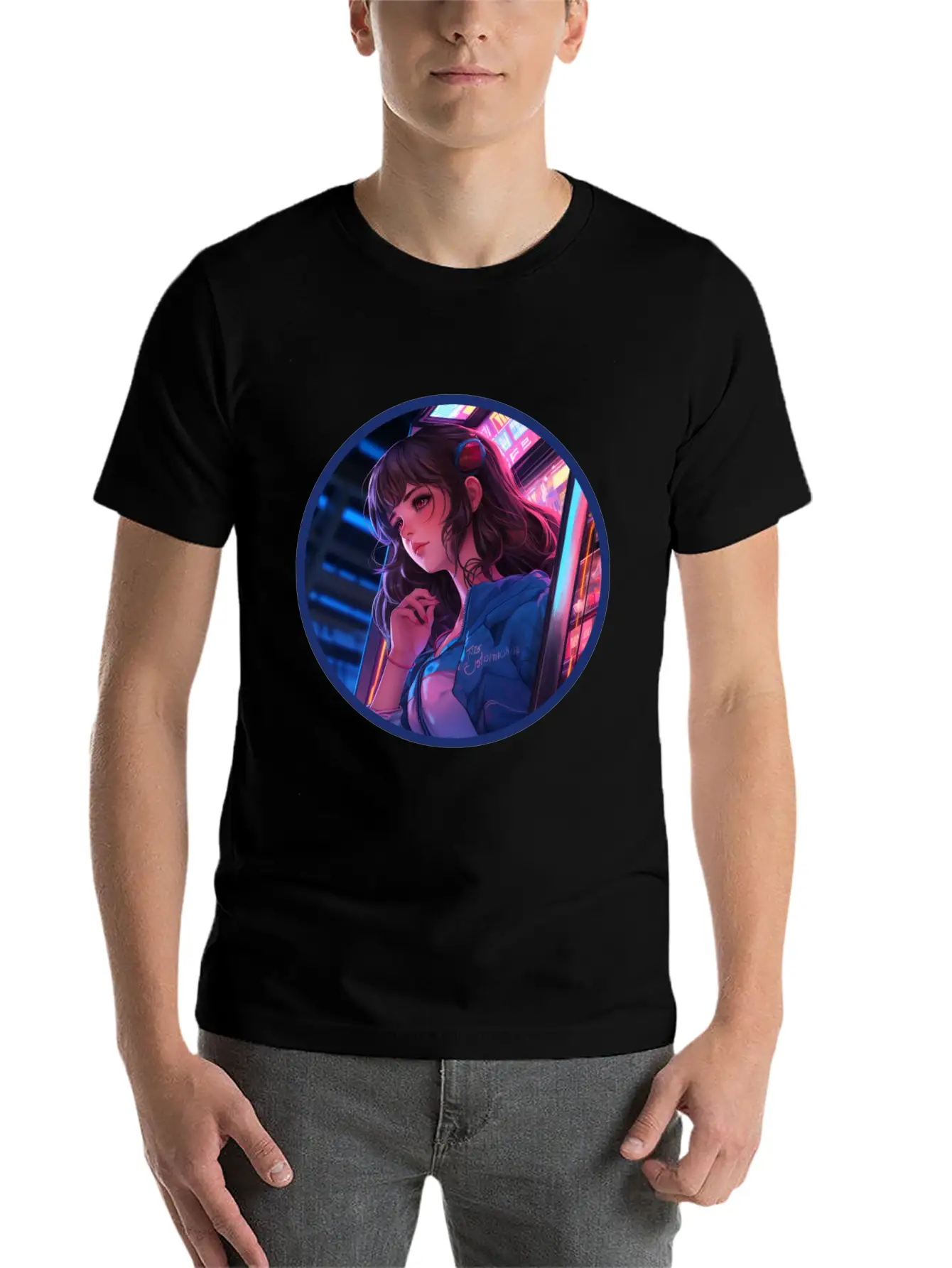 Jukebox Anime Girl Vaporwave Neon Glow Retro Basic Graphic T-Shirt ¨C Daily Comfort In Soft Cotton