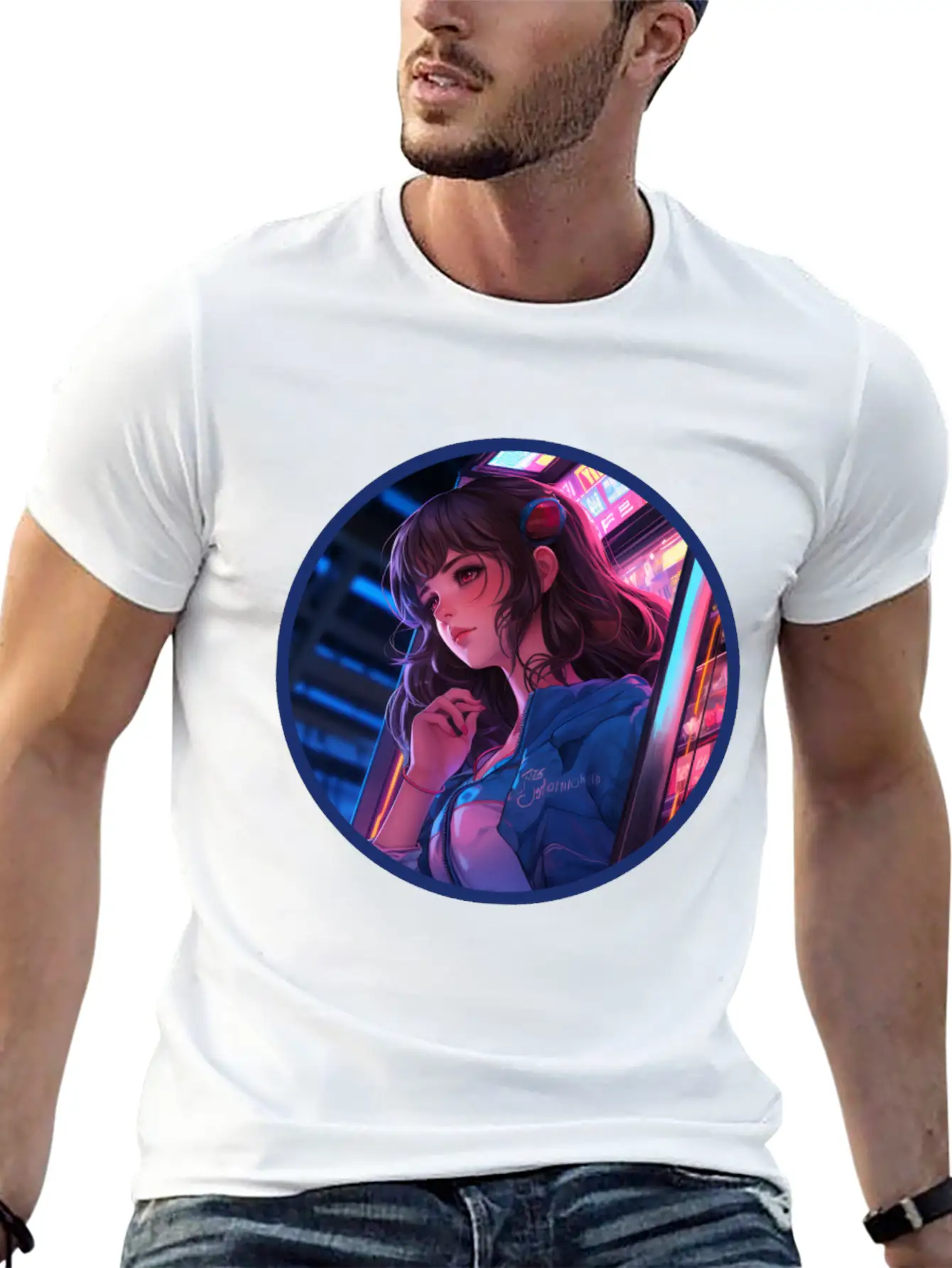Jukebox Anime Girl Vaporwave Neon Glow Retro Basic Graphic T-Shirt ¨C Daily Comfort In Soft Cotton
