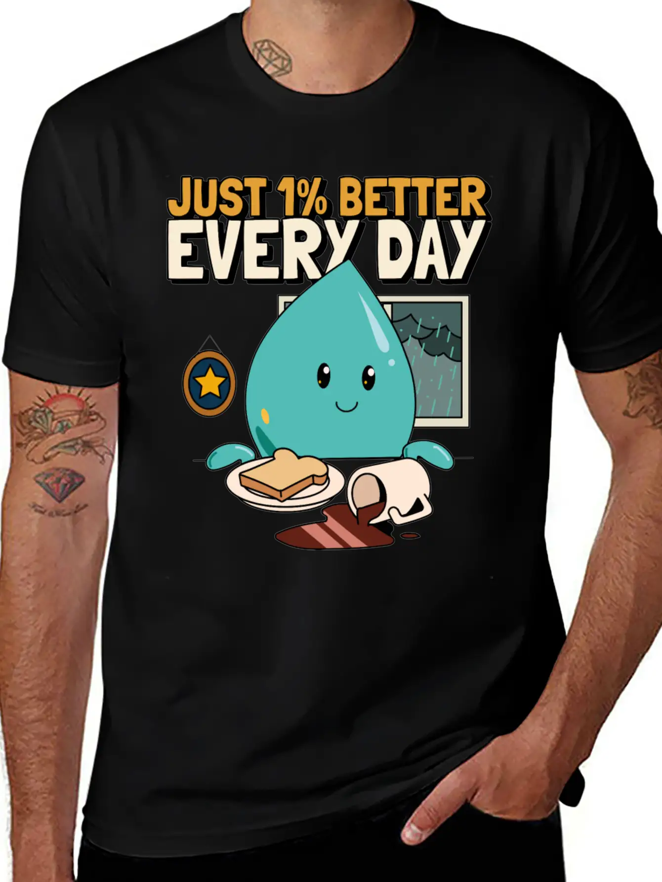 Just 1% Better Every Day Rainy Day Self Love Essential Cotton Tee For Daily Outfits ¨C Unisex Style