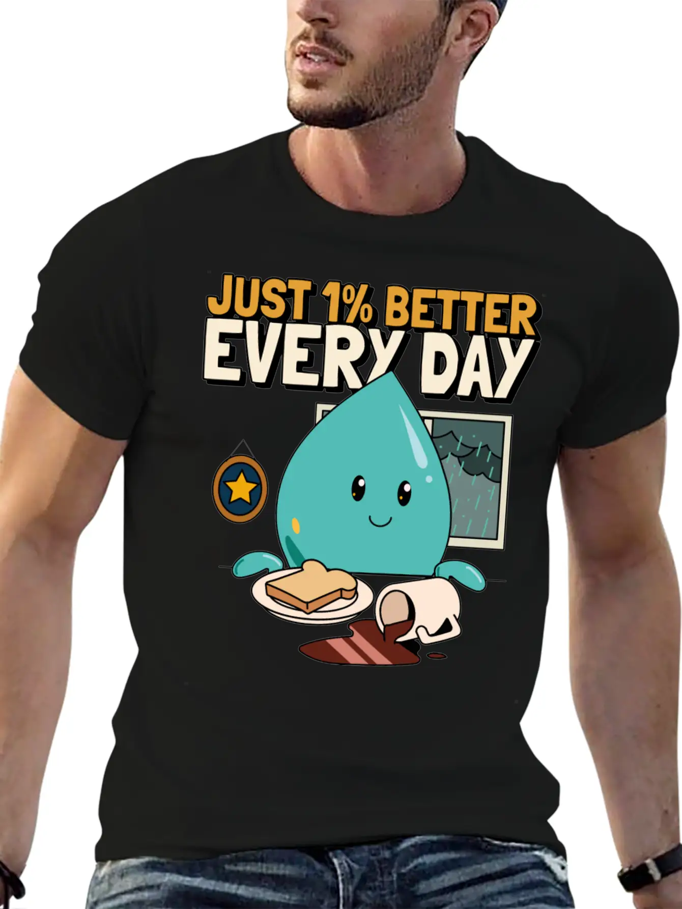 Just 1% Better Every Day Rainy Day Self Love Essential Cotton Tee For Daily Outfits ¨C Unisex Style