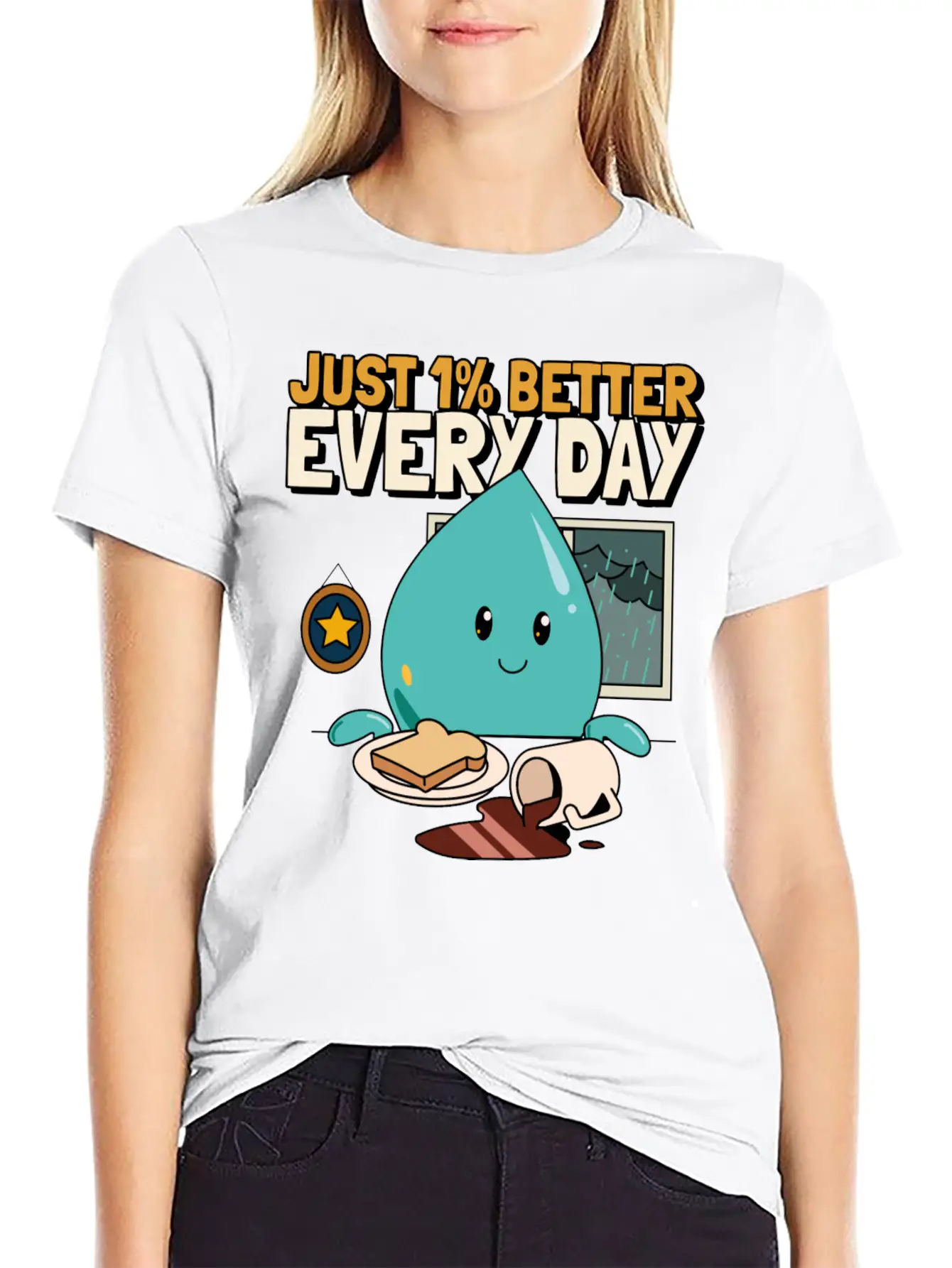 Just 1% Better Every Day Rainy Day Self Love Essential Cotton Tee For Daily Outfits ¨C Unisex Style