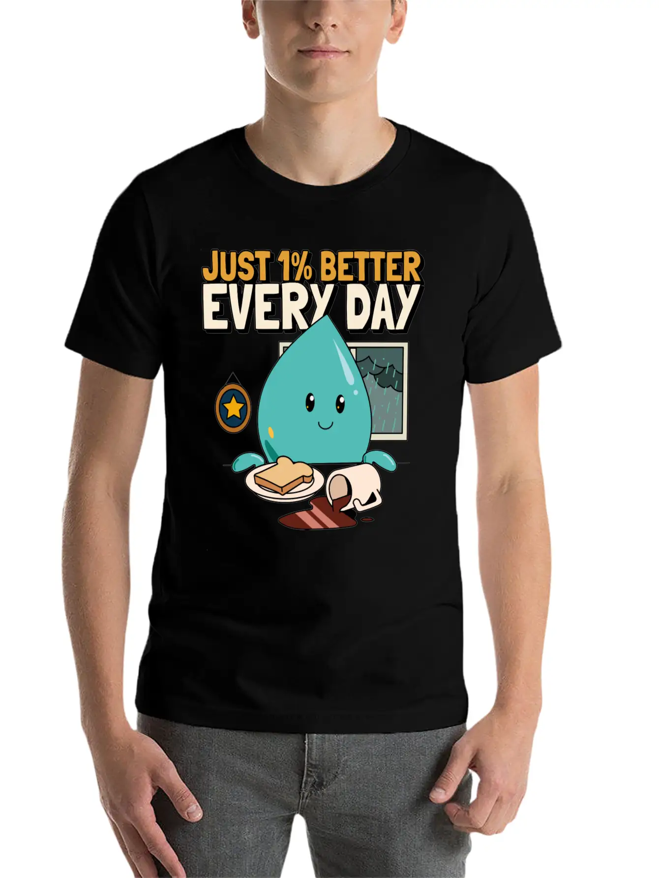 Just 1% Better Every Day Rainy Day Self Love Essential Cotton Tee For Daily Outfits ¨C Unisex Style