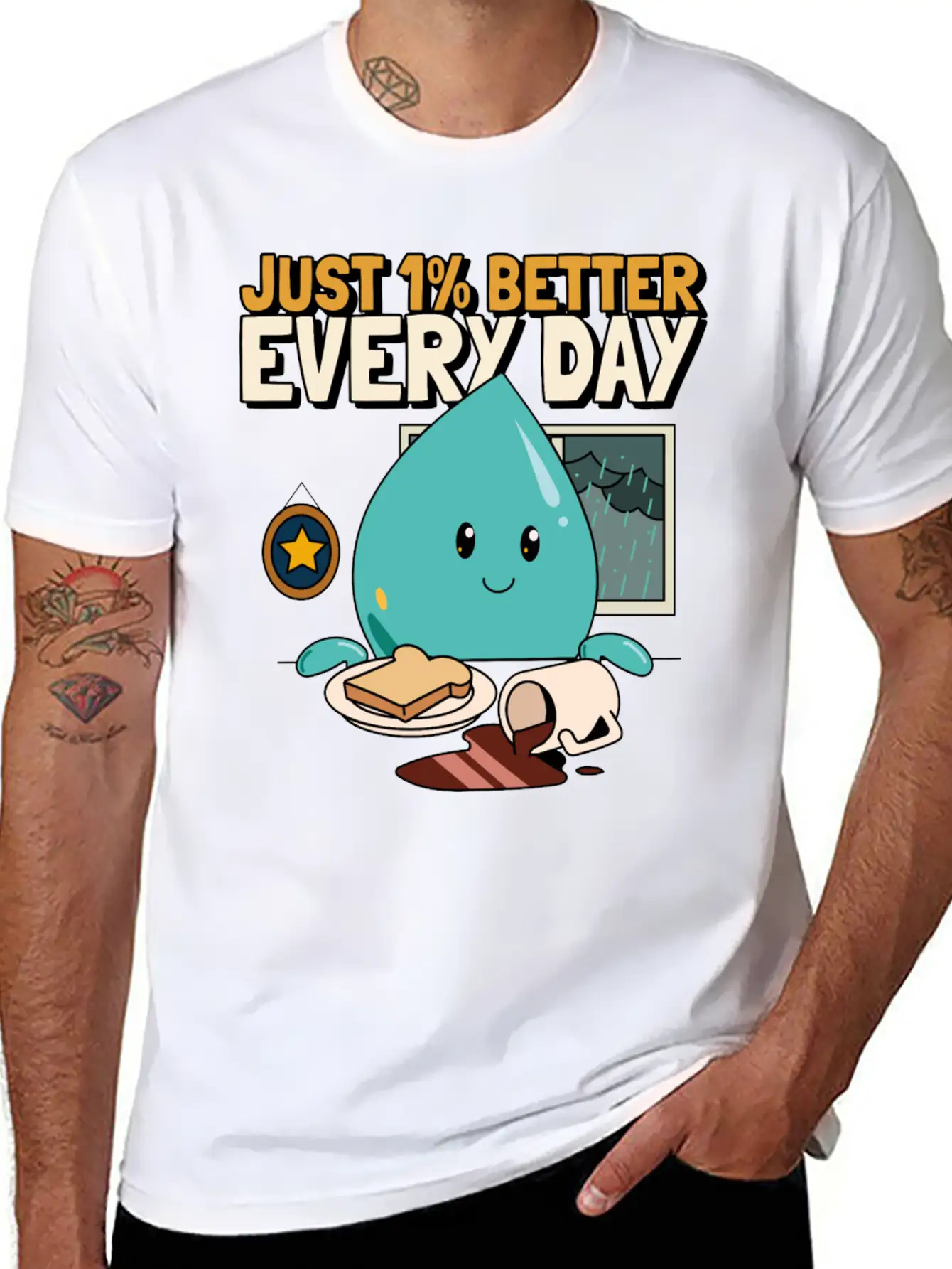 Just 1% Better Every Day Rainy Day Self Love Essential Cotton Tee For Daily Outfits ¨C Unisex Style