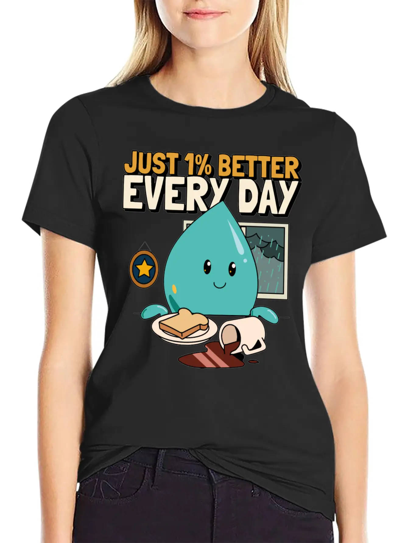 Just 1% Better Every Day Rainy Day Self Love Essential Cotton Tee For Daily Outfits ¨C Unisex Style