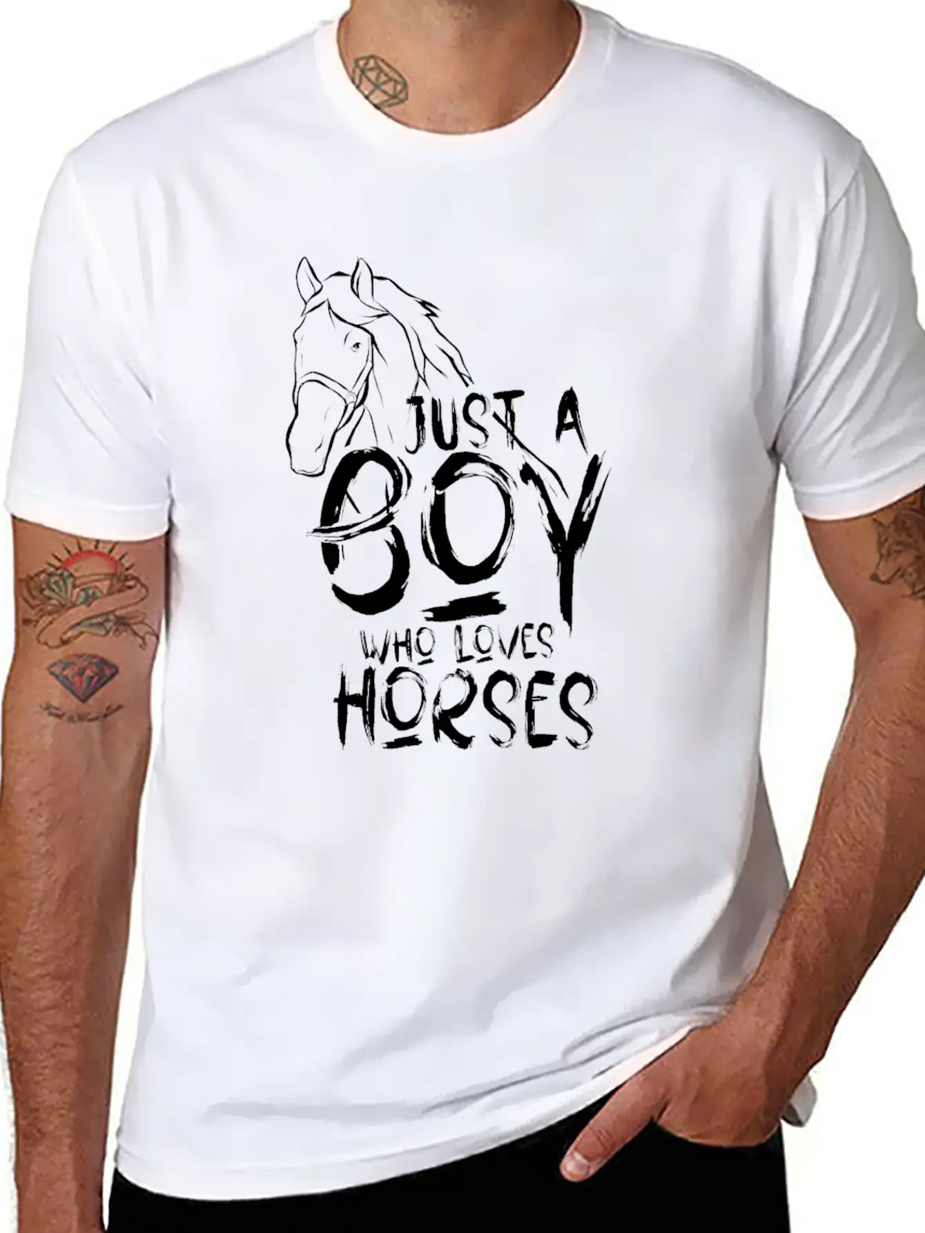Just A Boy Who Loves Horses Horseman Horse Rider Basic Graphic T-Shirt ¨C Daily Comfort In Soft Cotton
