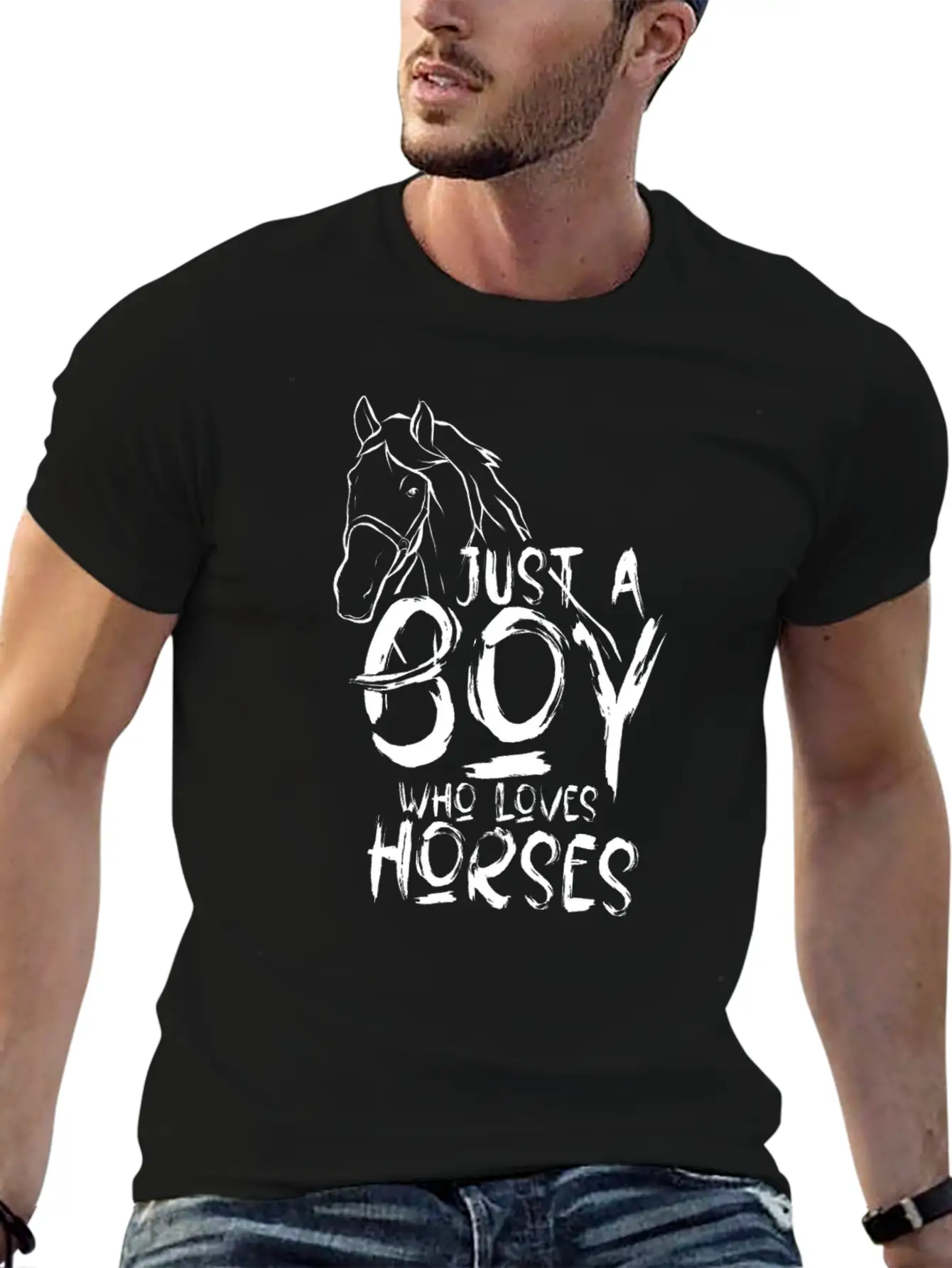 Just A Boy Who Loves Horses Horseman Horse Rider Basic Graphic T-Shirt ¨C Daily Comfort In Soft Cotton