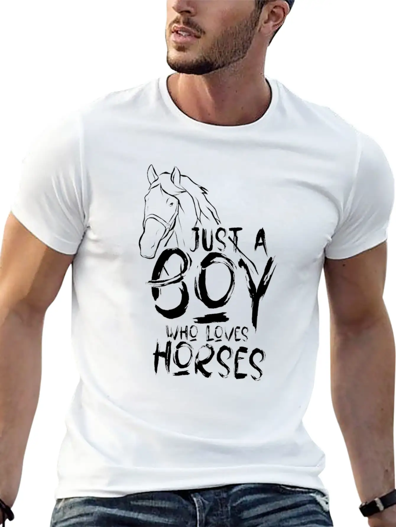 Just A Boy Who Loves Horses Horseman Horse Rider Basic Graphic T-Shirt ¨C Daily Comfort In Soft Cotton
