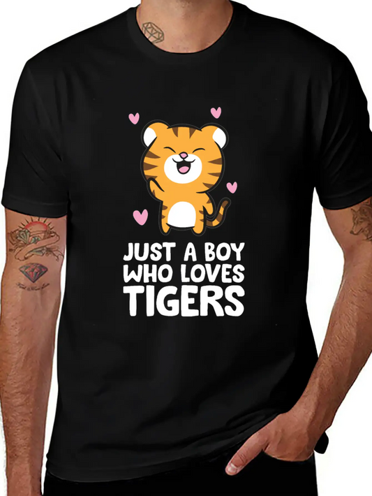 Just A Boy Who Loves Tigers Essential Cotton Tee For Daily Outfits ¨C Unisex Style
