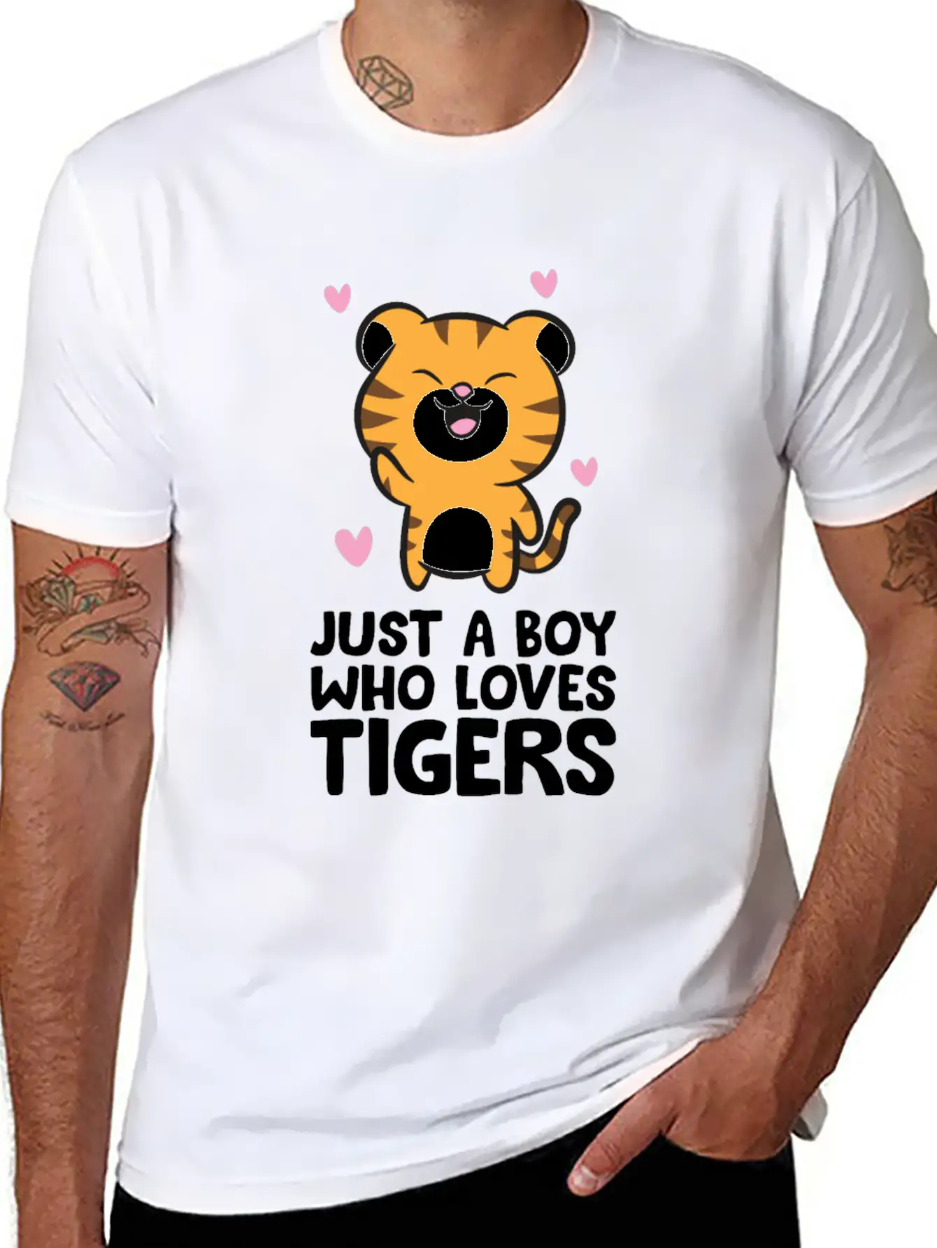 Just A Boy Who Loves Tigers Essential Cotton Tee For Daily Outfits ¨C Unisex Style