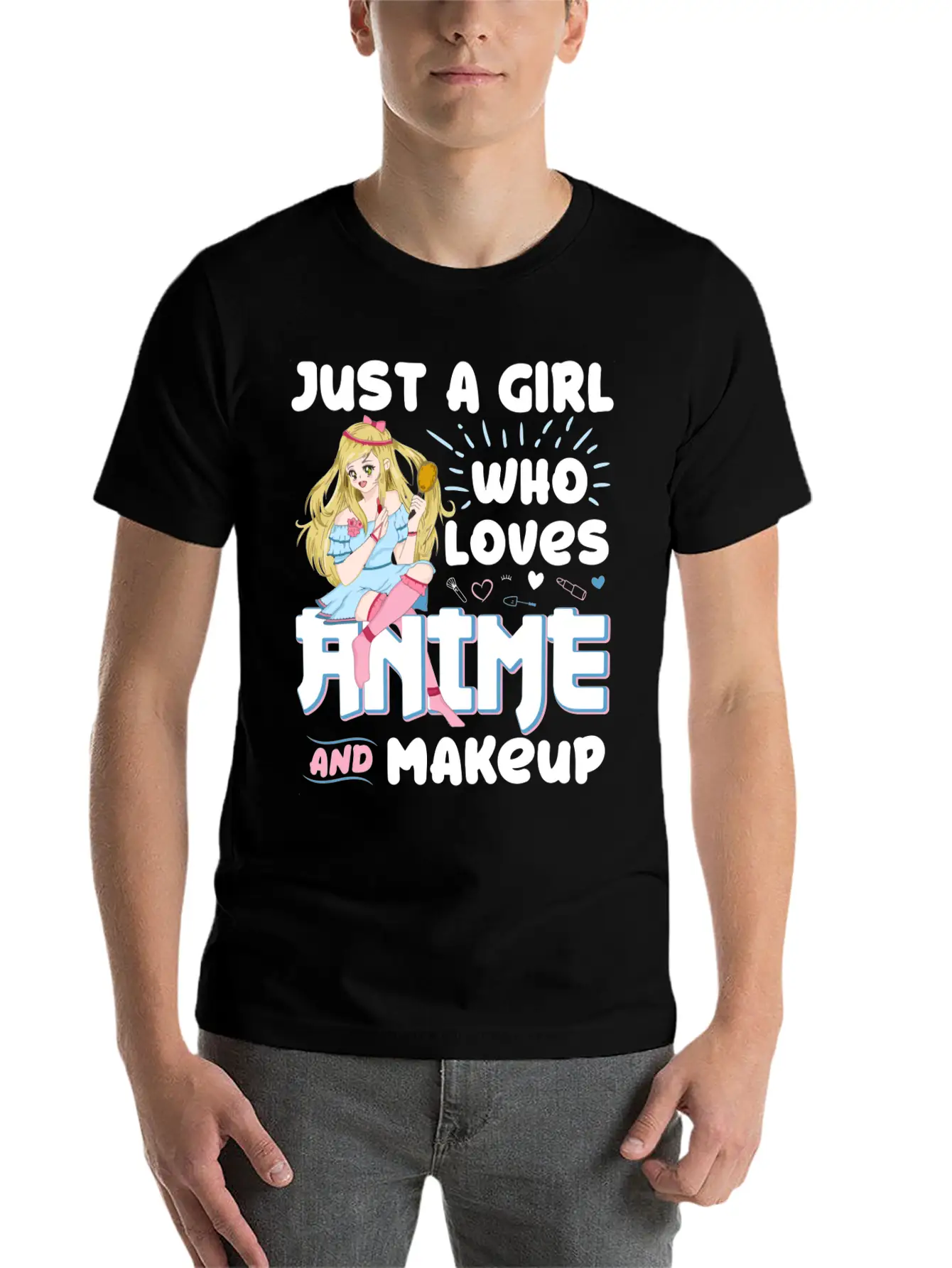 Just A Girl Who Loves Anime And Makeup Gift Charac Basic Graphic T-Shirt ¨C Daily Comfort In Soft Cotton