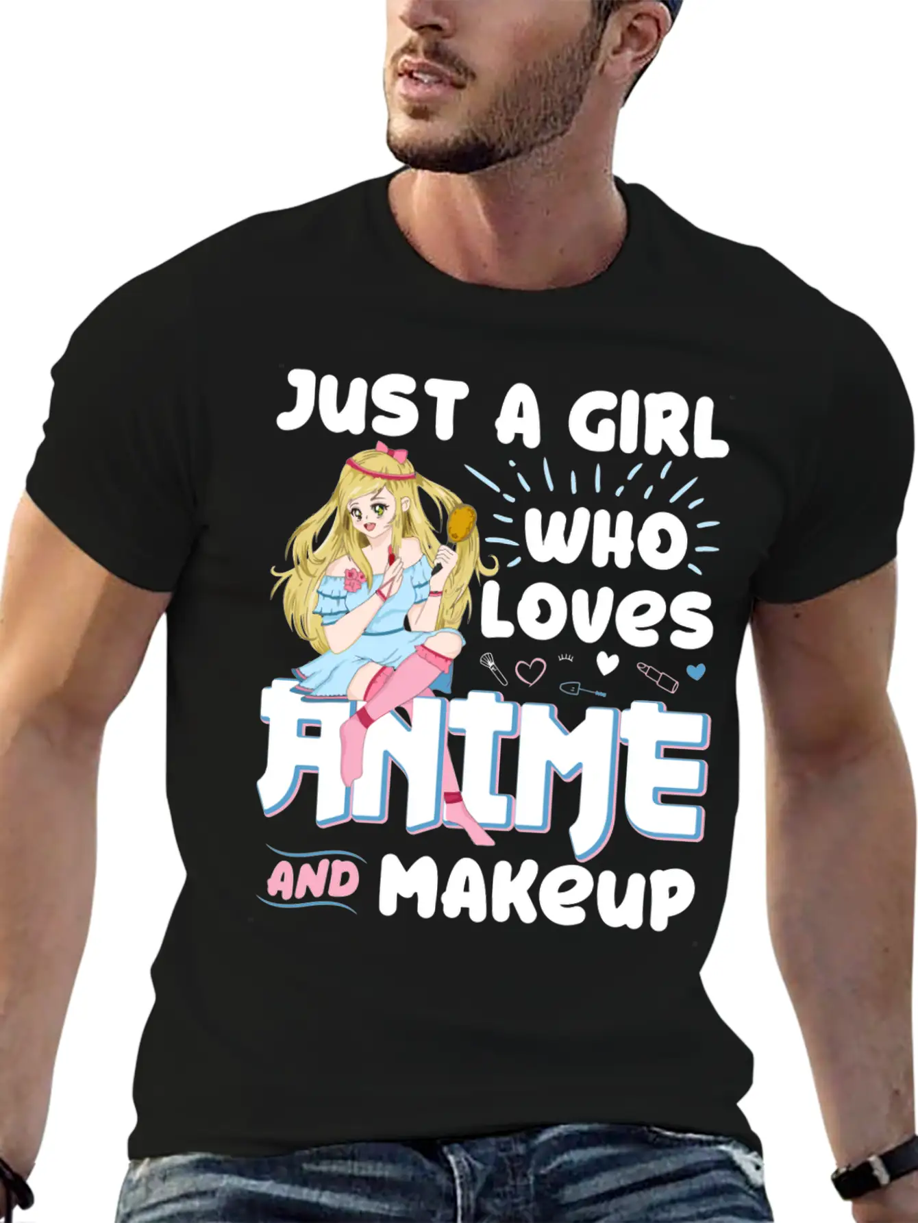 Just A Girl Who Loves Anime And Makeup Gift Charac Basic Graphic T-Shirt ¨C Daily Comfort In Soft Cotton