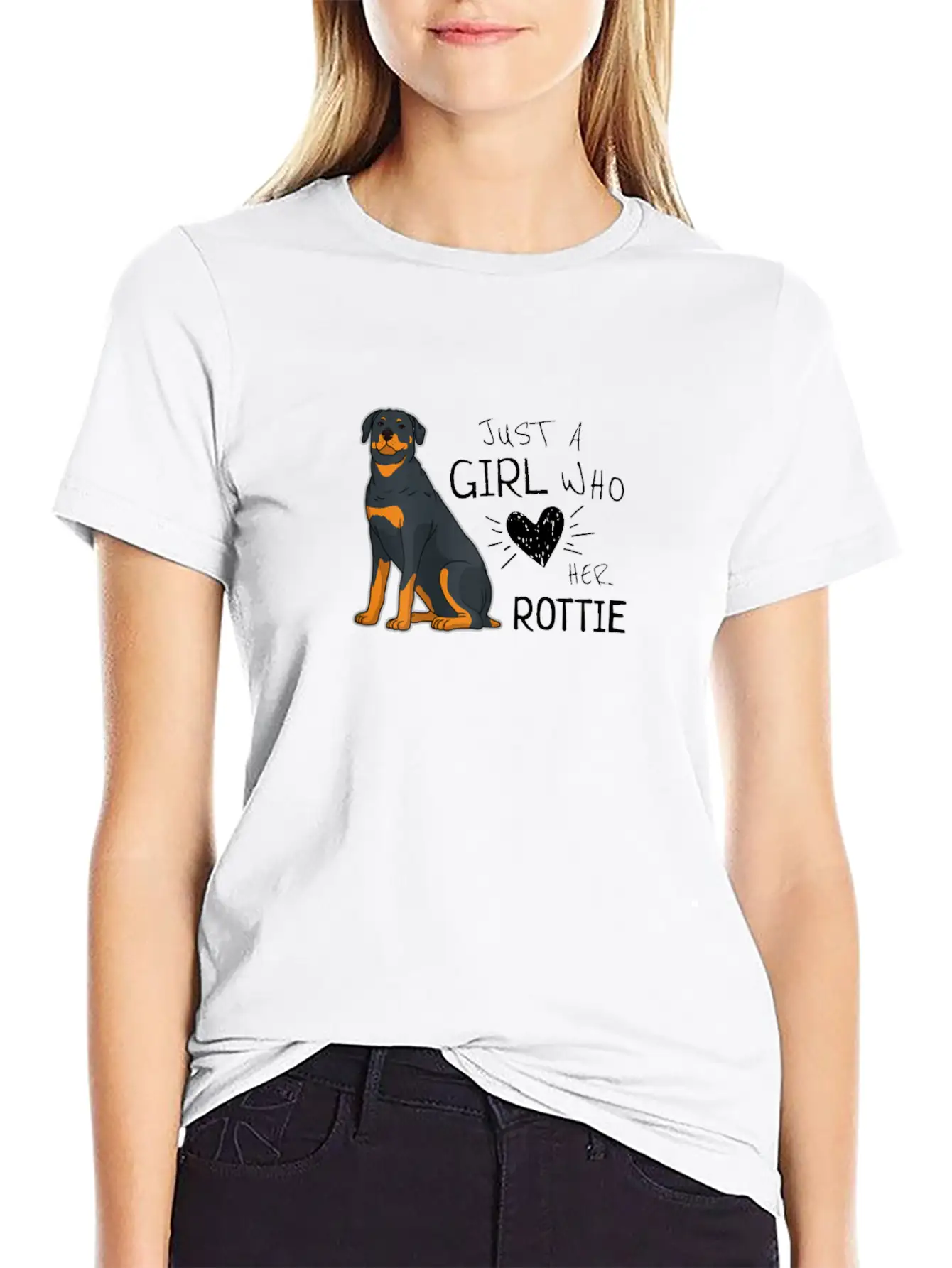 Just A Girl Who Loves Her Rottie Rottweiler Dog Basic Graphic T-Shirt ¨C Daily Comfort In Soft Cotton