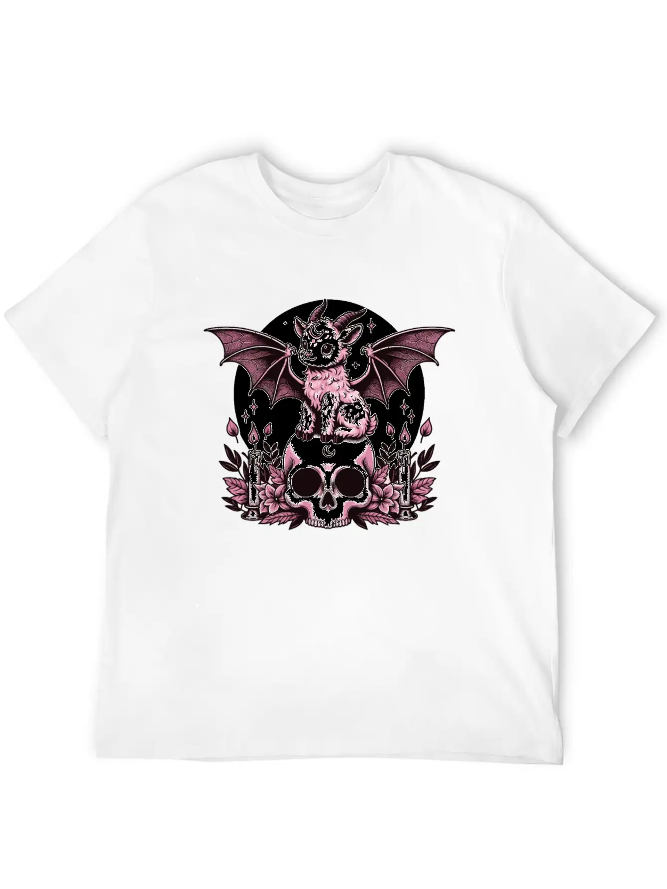 Kawaii Pastel Goth Cute Creepy Goat Bat Essential Cotton Tee For Daily Outfits ¨C Unisex Style