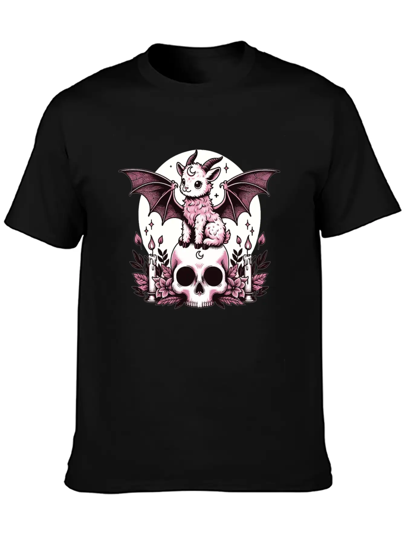 Kawaii Pastel Goth Cute Creepy Goat Bat Essential Cotton Tee For Daily Outfits ¨C Unisex Style