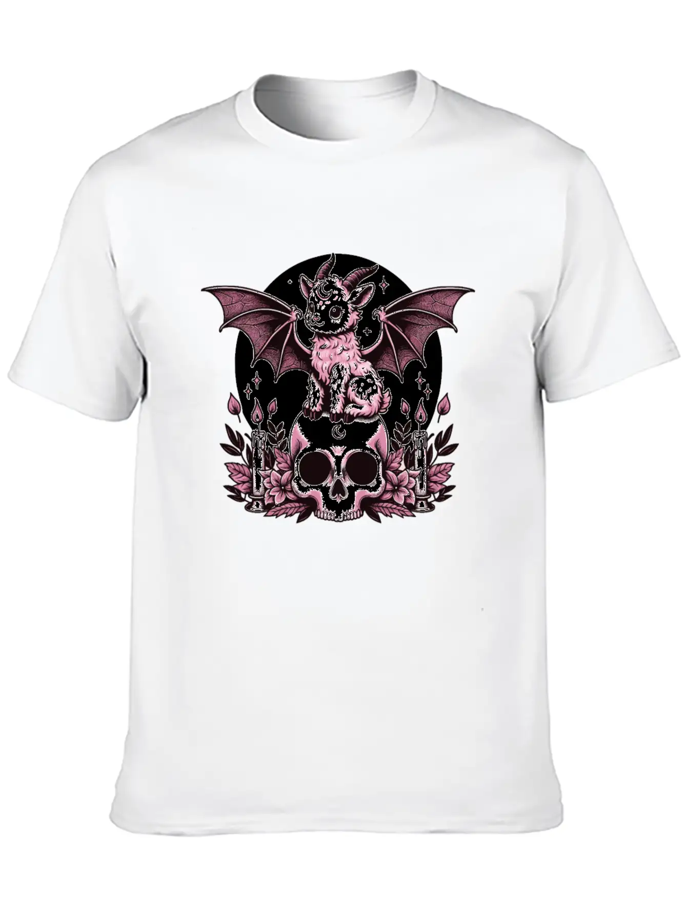 Kawaii Pastel Goth Cute Creepy Goat Bat Essential Cotton Tee For Daily Outfits ¨C Unisex Style