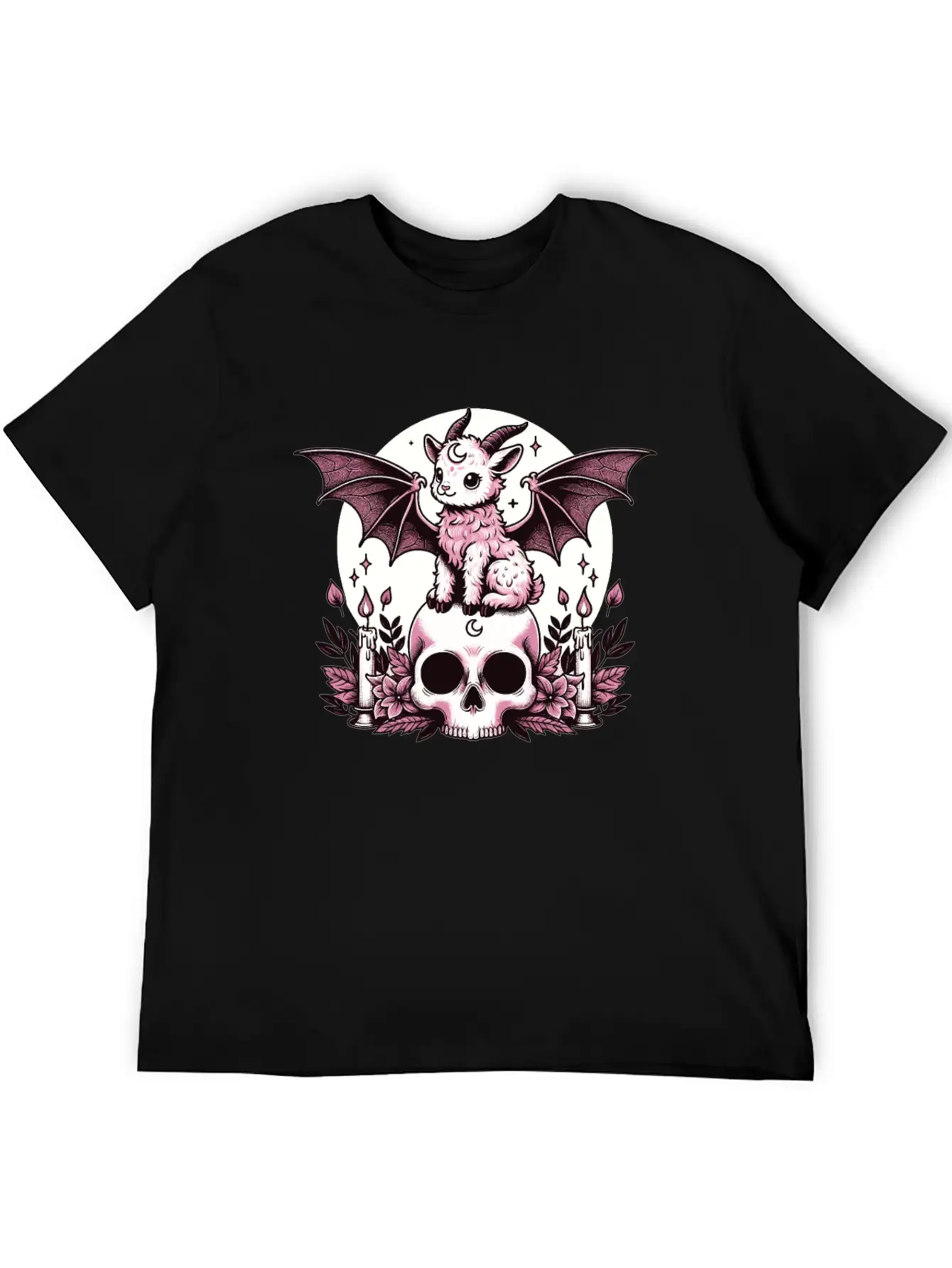 Kawaii Pastel Goth Cute Creepy Goat Bat Essential Cotton Tee For Daily Outfits ¨C Unisex Style