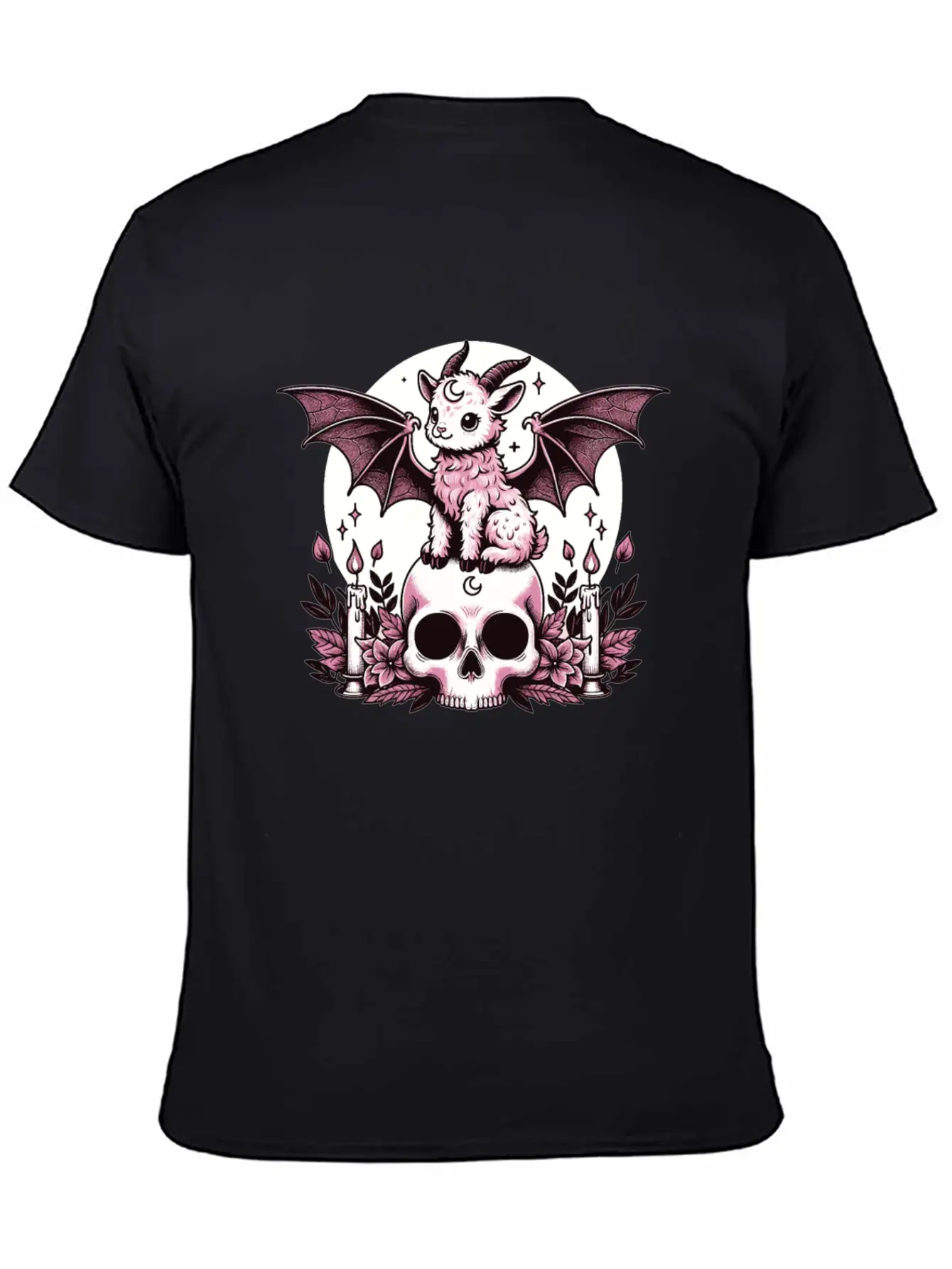 Kawaii Pastel Goth Cute Creepy Goat Bat Essential Cotton Tee For Daily Outfits ¨C Unisex Style