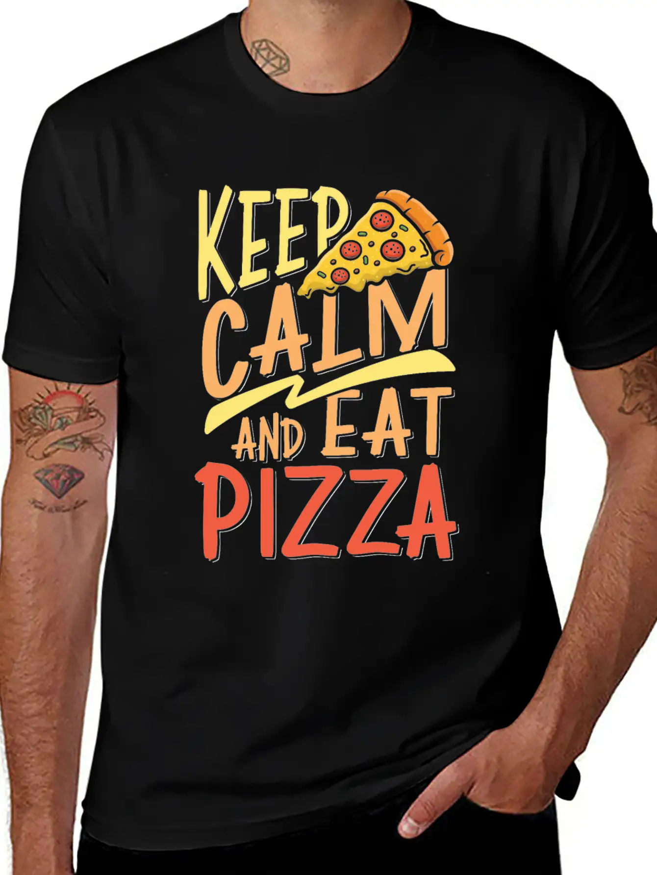 Keep Calm And Eat Pizza Essential Cotton Tee For Daily Outfits ¨C Unisex Style