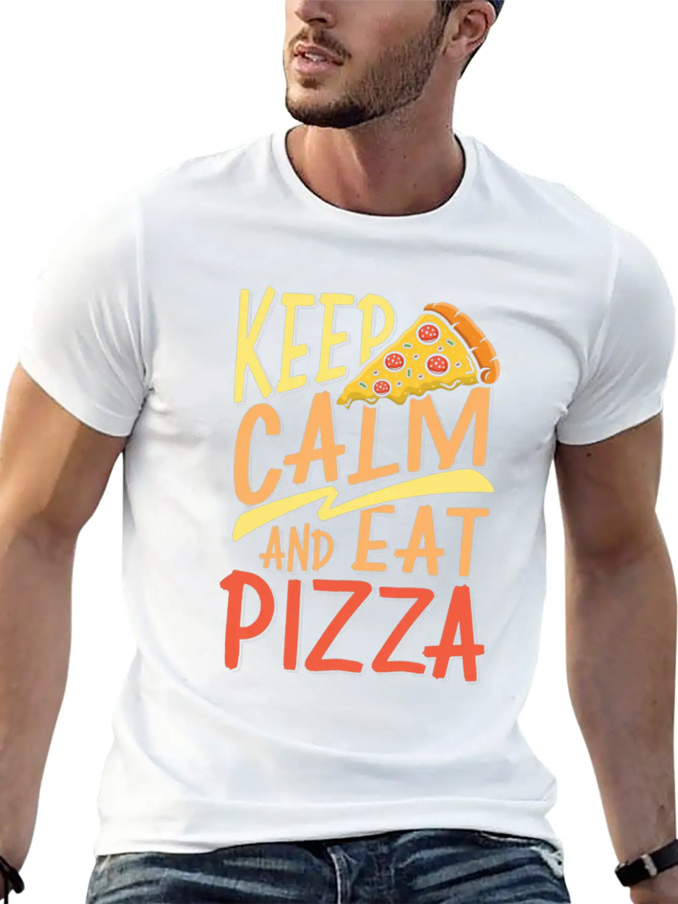 Keep Calm And Eat Pizza Essential Cotton Tee For Daily Outfits ¨C Unisex Style