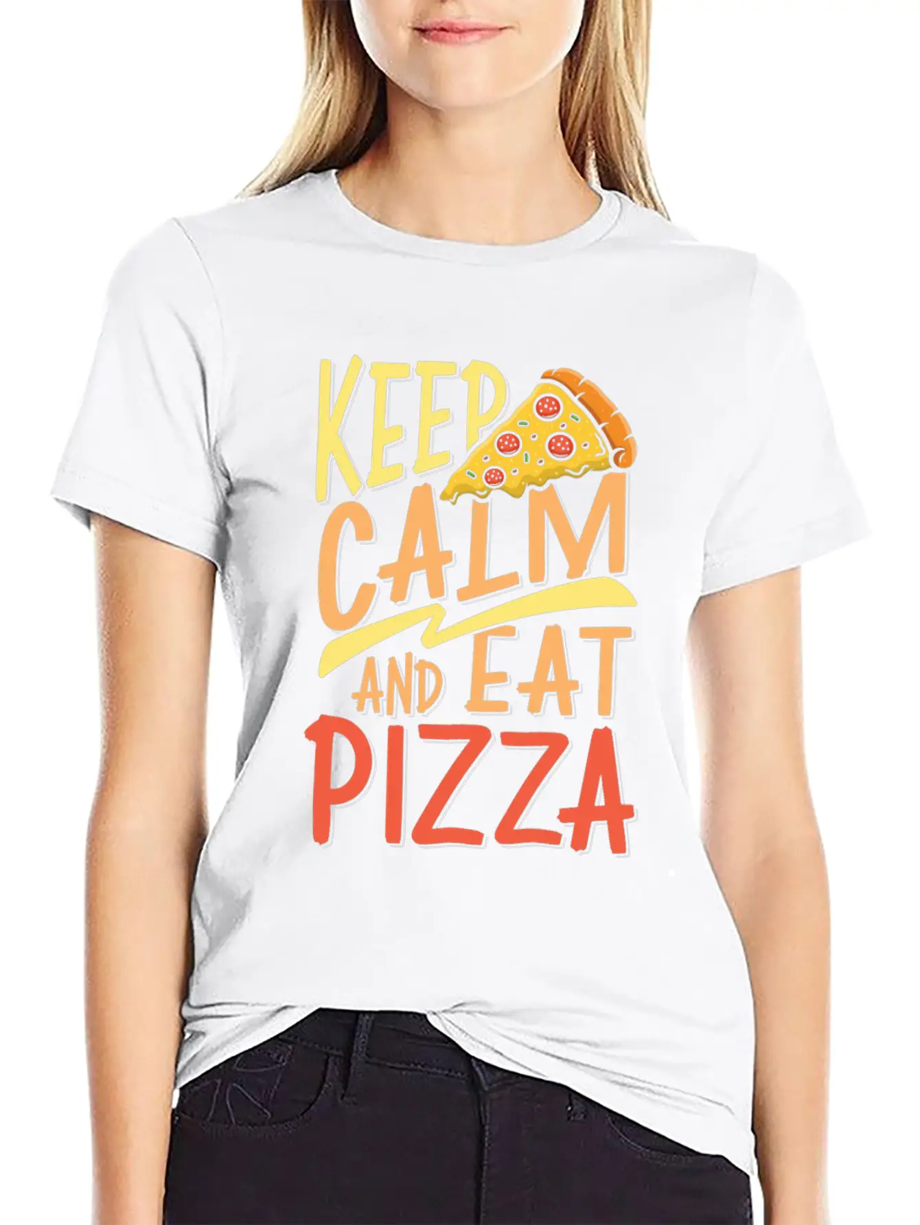 Keep Calm And Eat Pizza Essential Cotton Tee For Daily Outfits ¨C Unisex Style