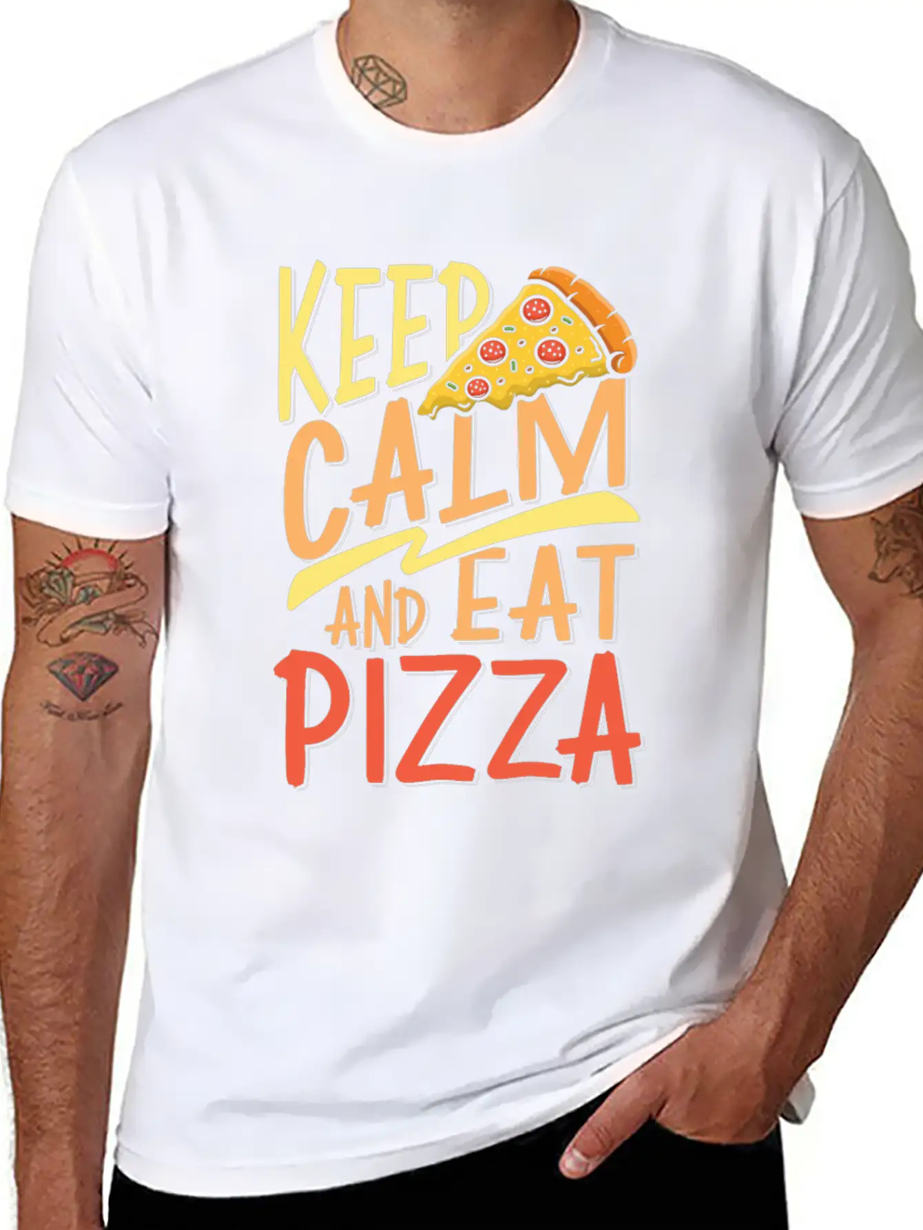 Keep Calm And Eat Pizza Essential Cotton Tee For Daily Outfits ¨C Unisex Style