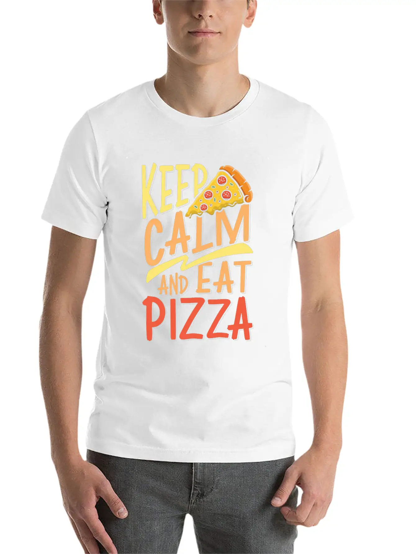 Keep Calm And Eat Pizza Essential Cotton Tee For Daily Outfits ¨C Unisex Style