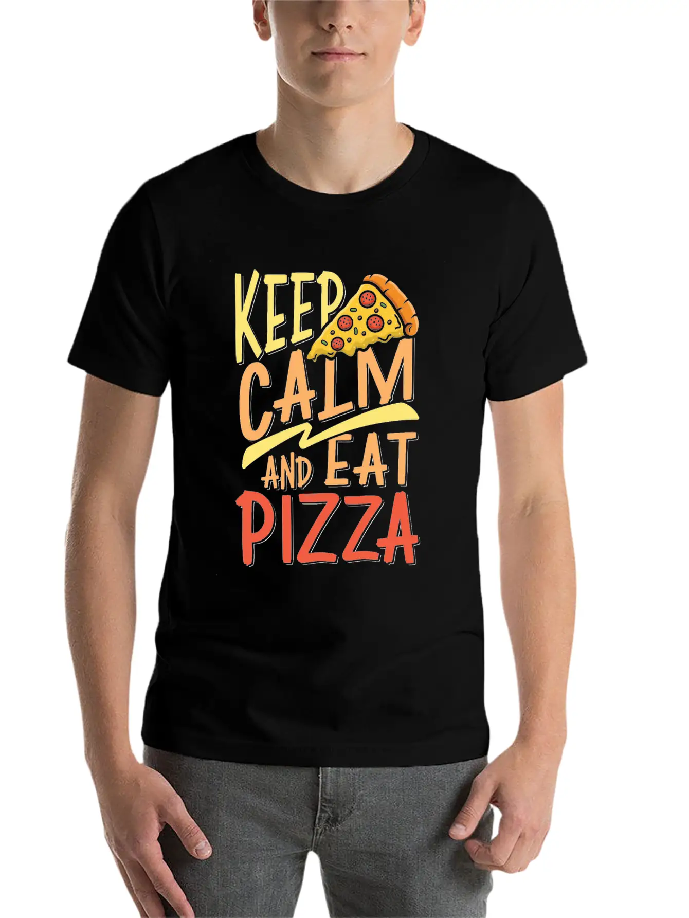 Keep Calm And Eat Pizza Essential Cotton Tee For Daily Outfits ¨C Unisex Style