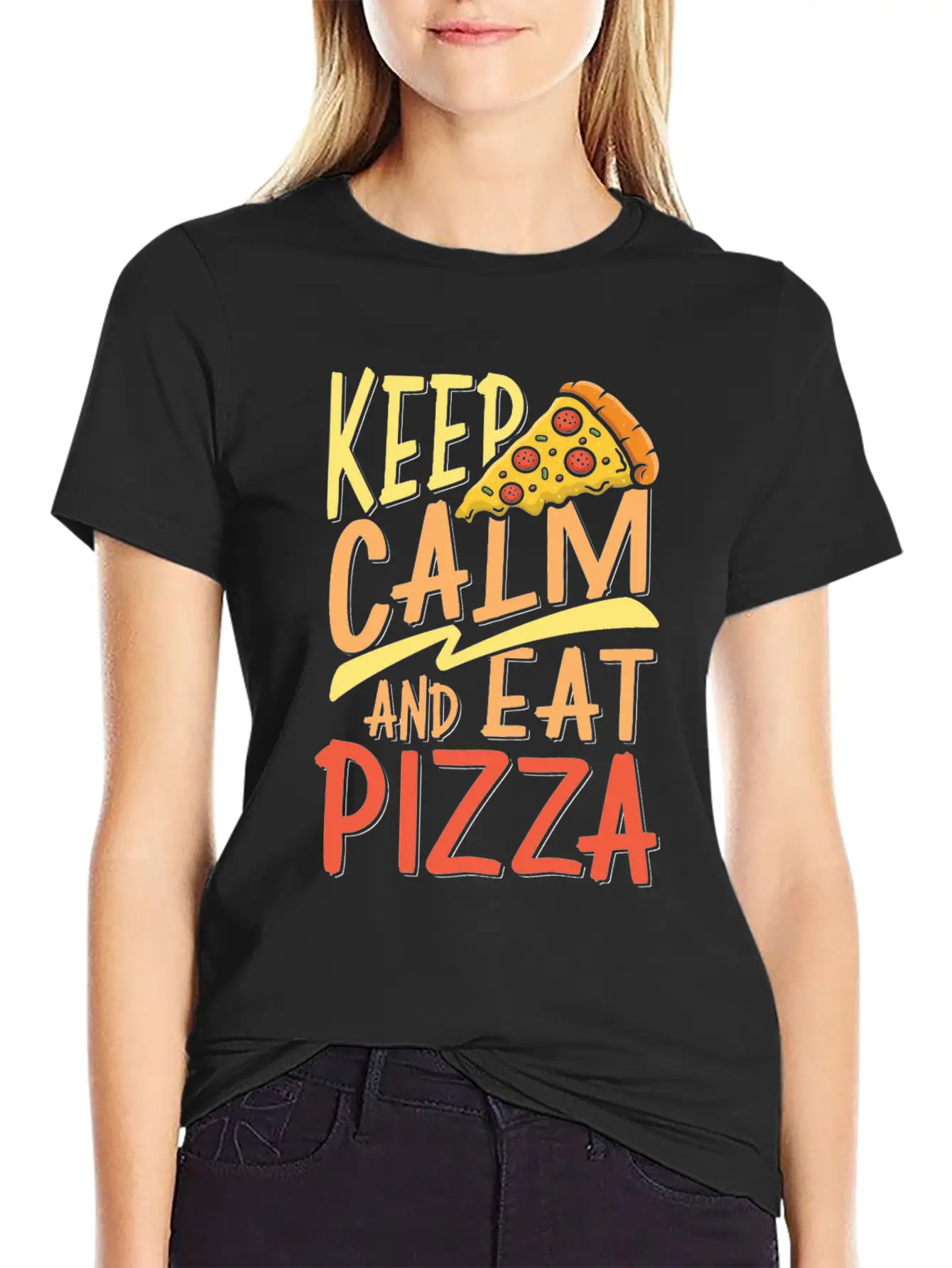Keep Calm And Eat Pizza Essential Cotton Tee For Daily Outfits ¨C Unisex Style