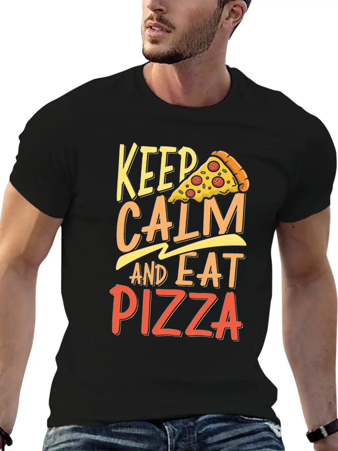 Keep Calm And Eat Pizza Essential Cotton Tee For Daily Outfits ¨C Unisex Style