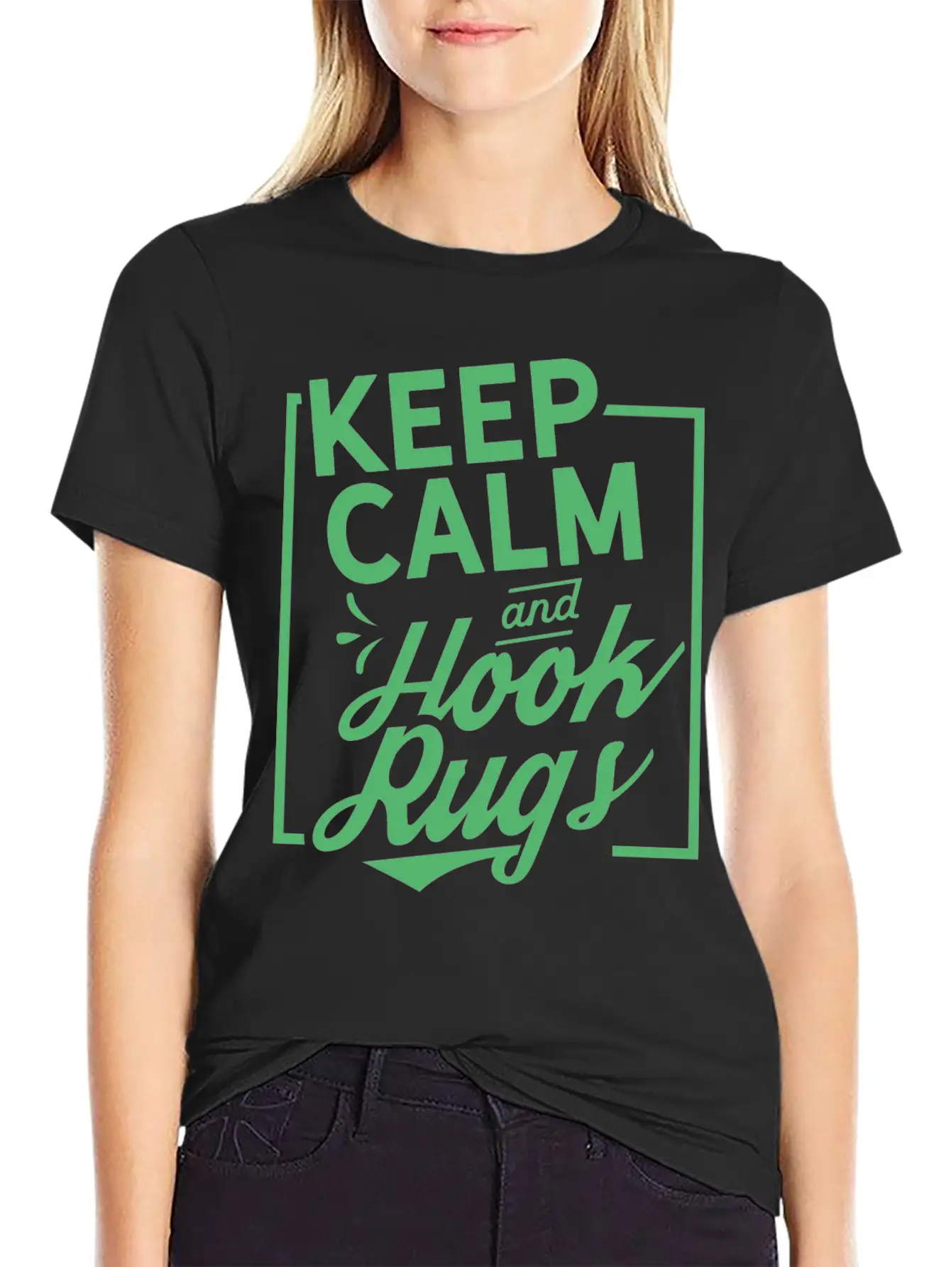 Keep Calm And Hook Rugs Rug Hooking Crochet Soft Cotton Short Sleeve Tee ¨C Unisex Wardrobe Staple