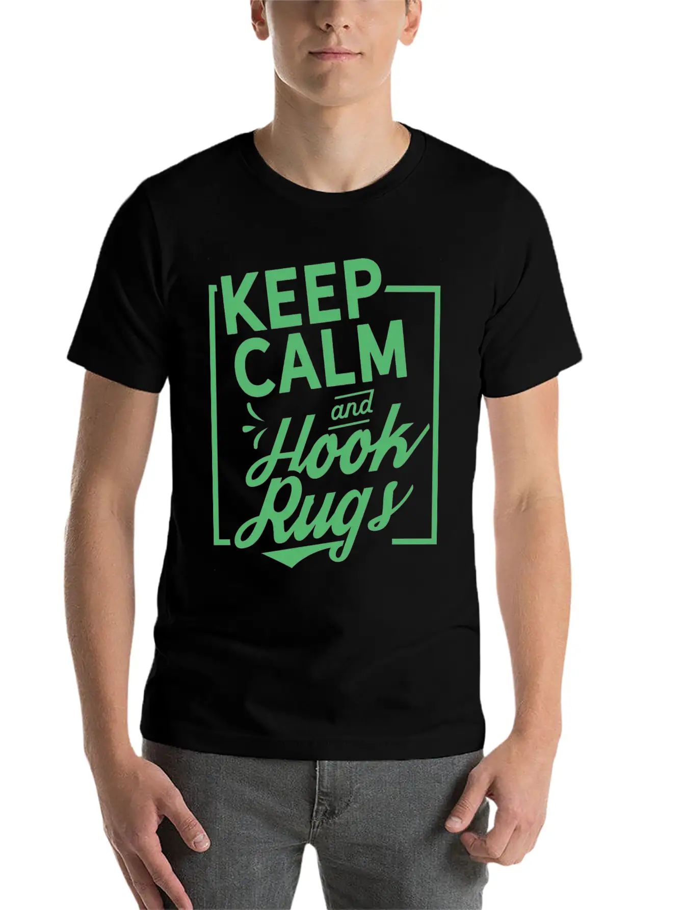 Keep Calm And Hook Rugs Rug Hooking Crochet Soft Cotton Short Sleeve Tee ¨C Unisex Wardrobe Staple