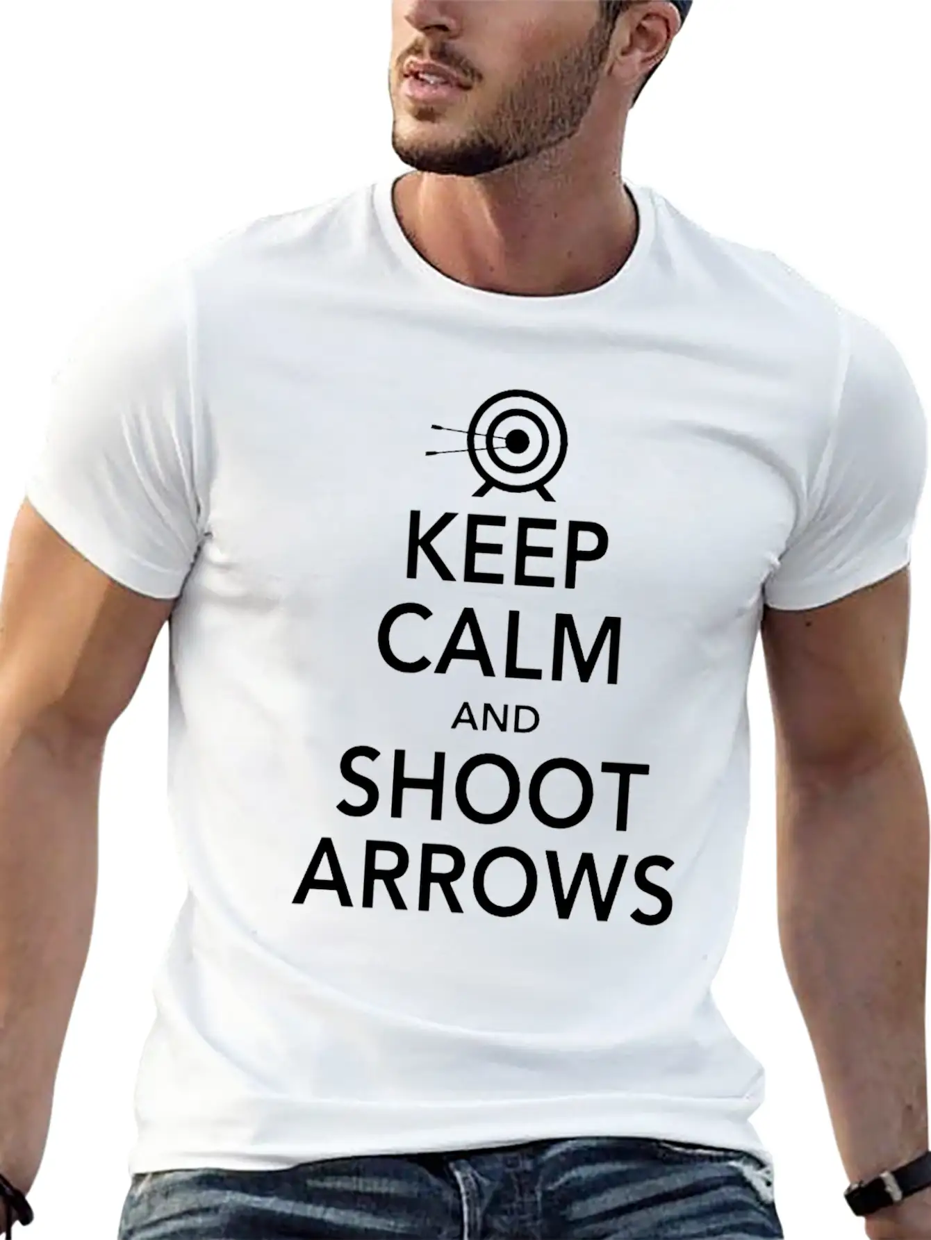 Keep Calm Shoot Arrows Basic Graphic T-Shirt ¨C Daily Comfort In Soft Cotton