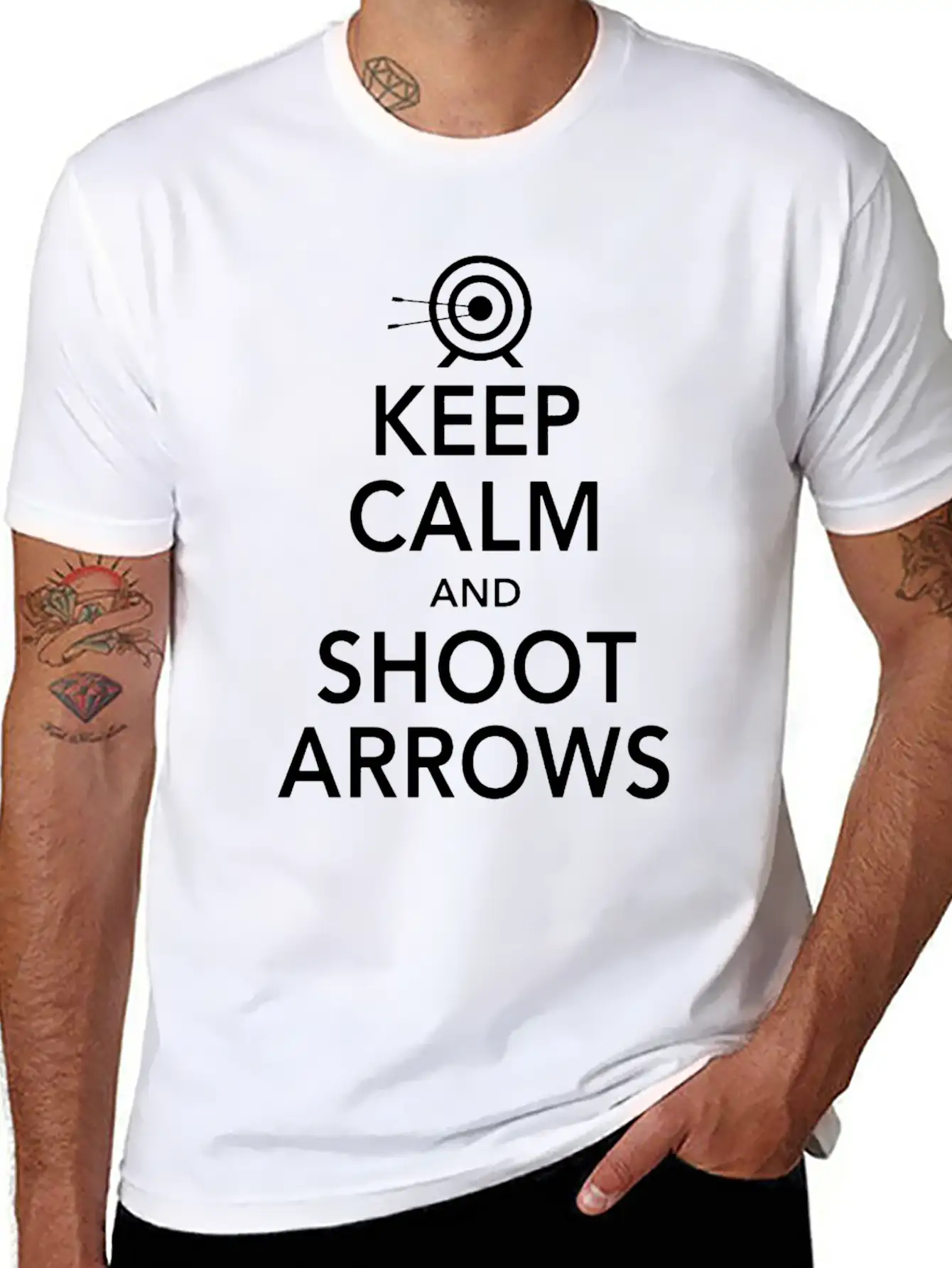 Keep Calm Shoot Arrows Basic Graphic T-Shirt ¨C Daily Comfort In Soft Cotton