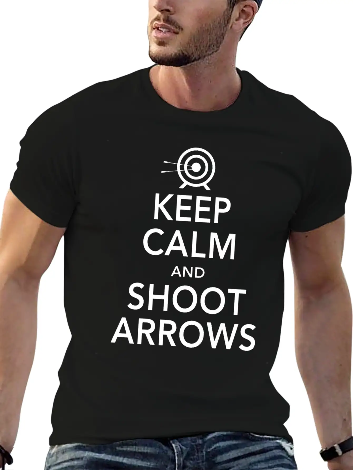 Keep Calm Shoot Arrows Basic Graphic T-Shirt ¨C Daily Comfort In Soft Cotton