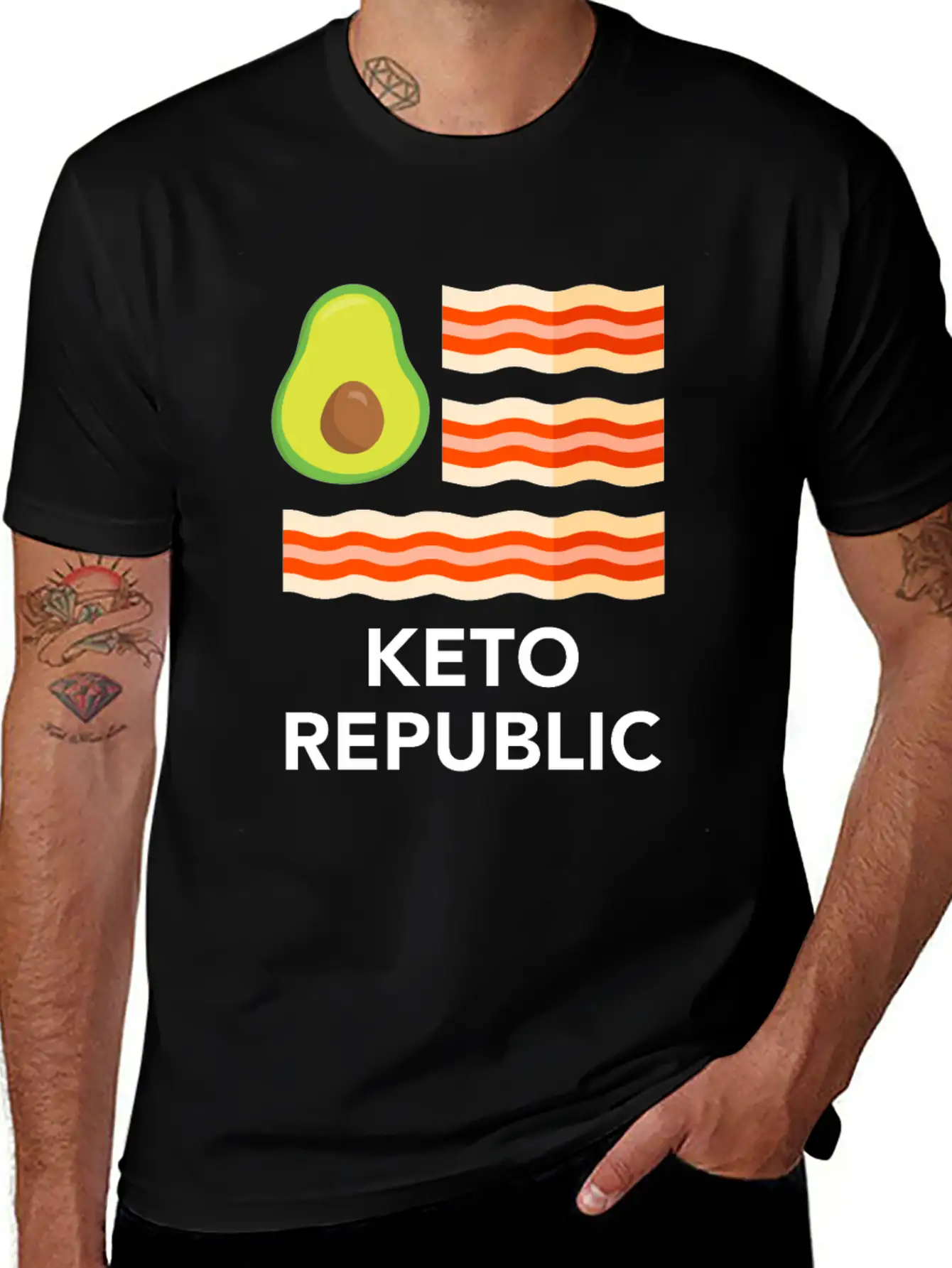 Keto Diet Ketogenic Food Bacon Avocados Funny Basic Graphic T-Shirt ¨C Daily Comfort In Soft Cotton
