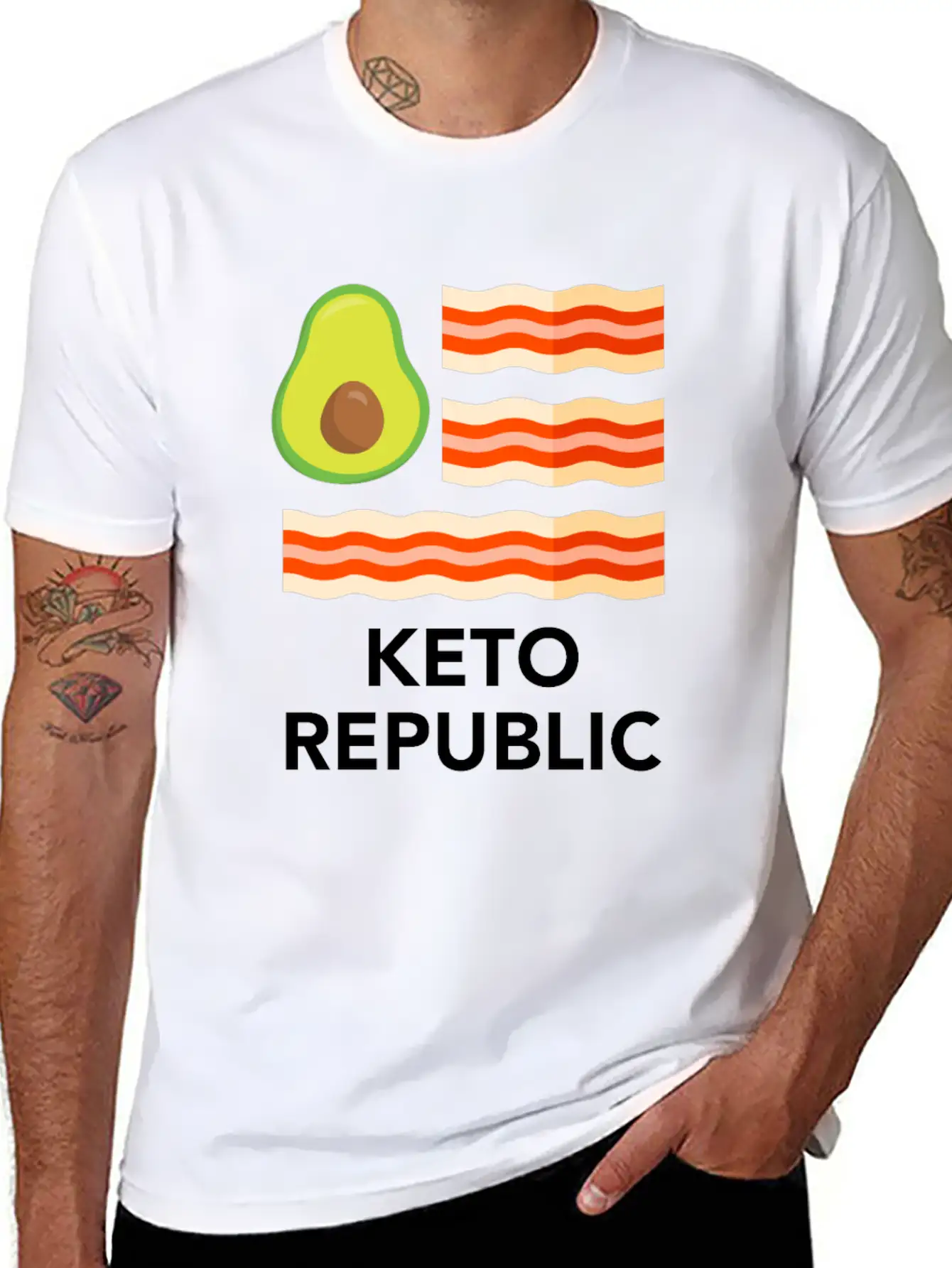 Keto Diet Ketogenic Food Bacon Avocados Funny Basic Graphic T-Shirt ¨C Daily Comfort In Soft Cotton