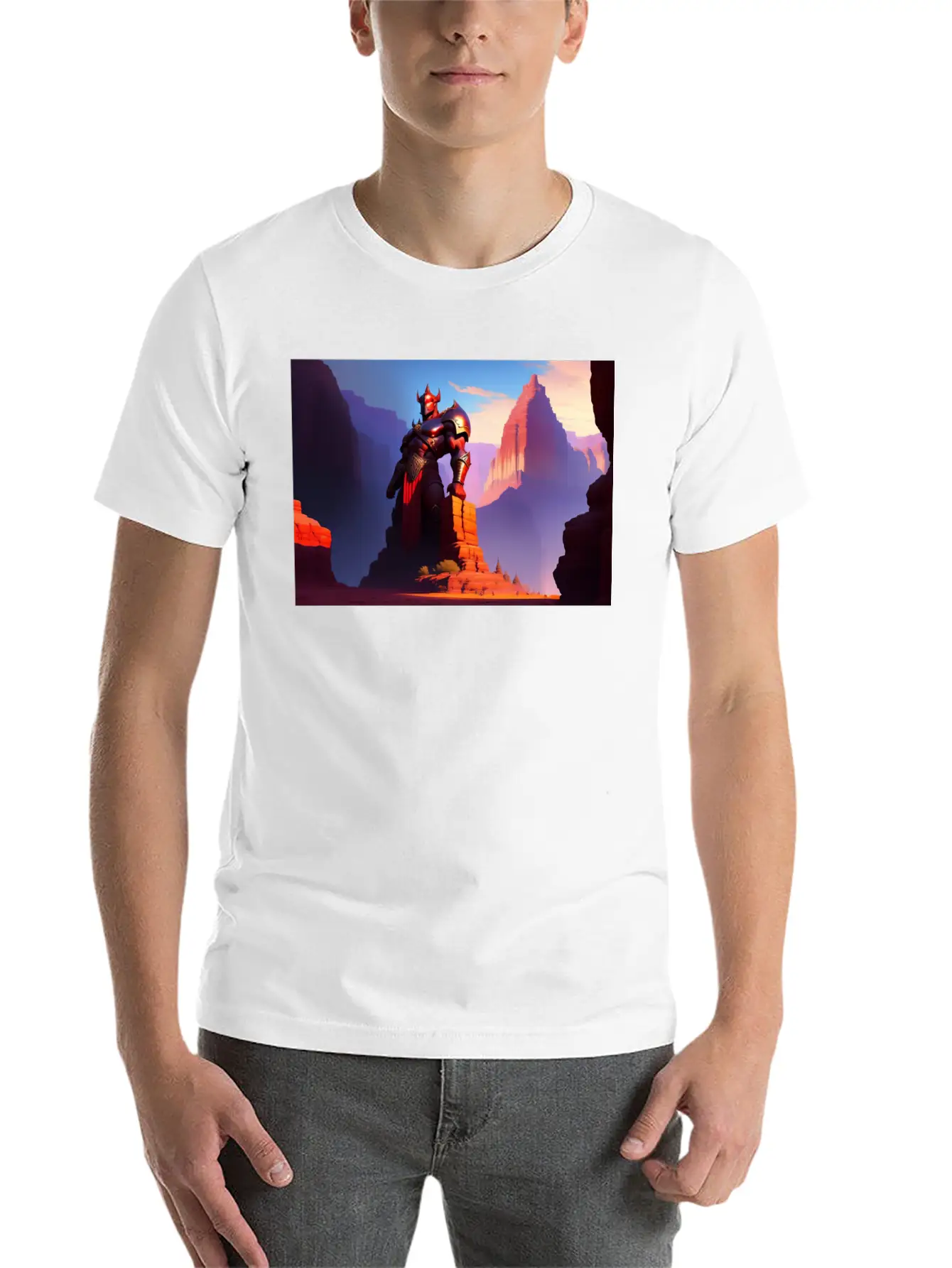 Khorne Statue In The Depths Of The Grand Canyon Basic Graphic T-Shirt ¨C Daily Comfort In Soft Cotton