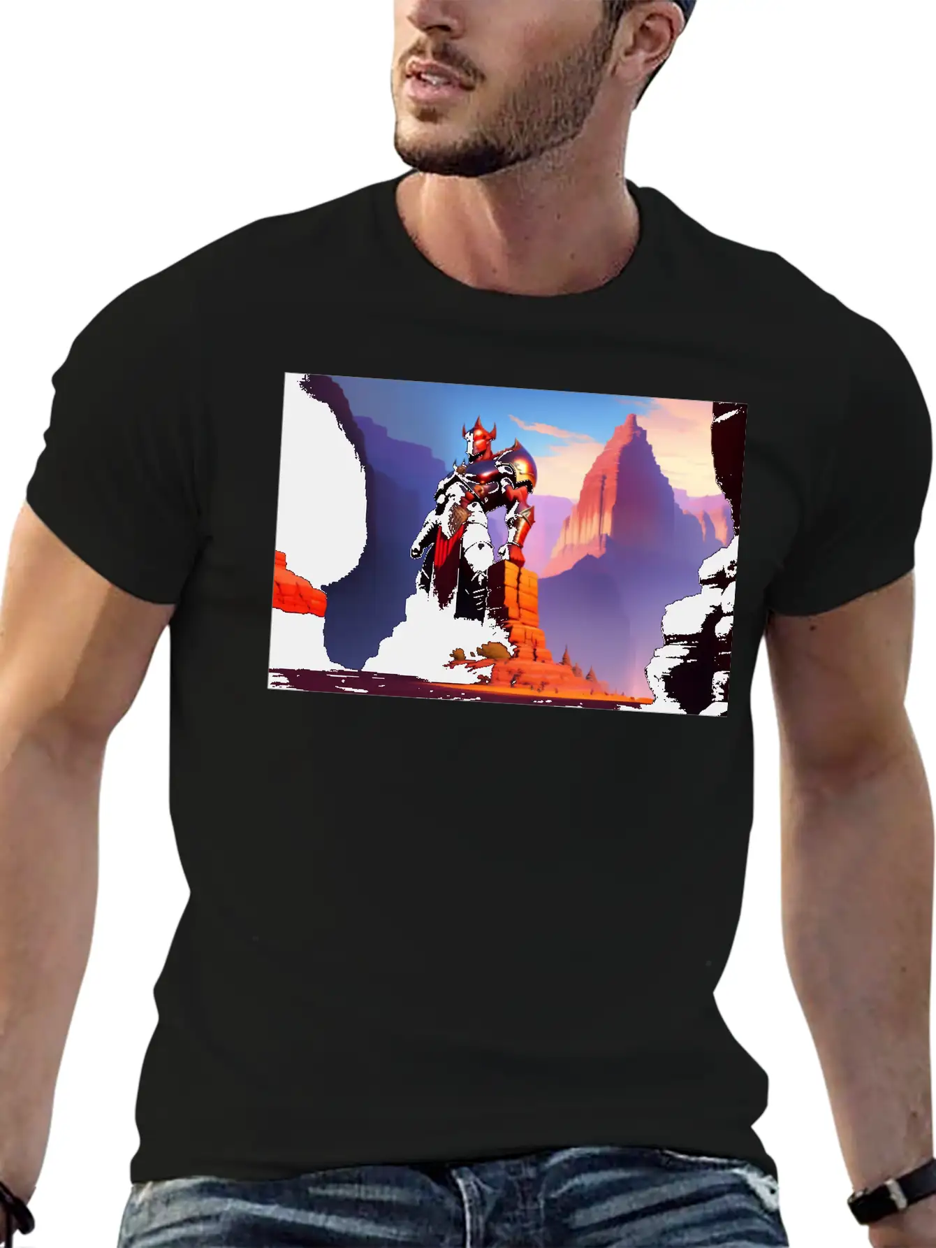 Khorne Statue In The Depths Of The Grand Canyon Basic Graphic T-Shirt ¨C Daily Comfort In Soft Cotton