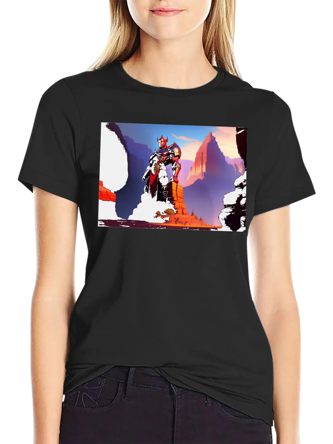 Khorne Statue In The Depths Of The Grand Canyon Basic Graphic T-Shirt ¨C Daily Comfort In Soft Cotton