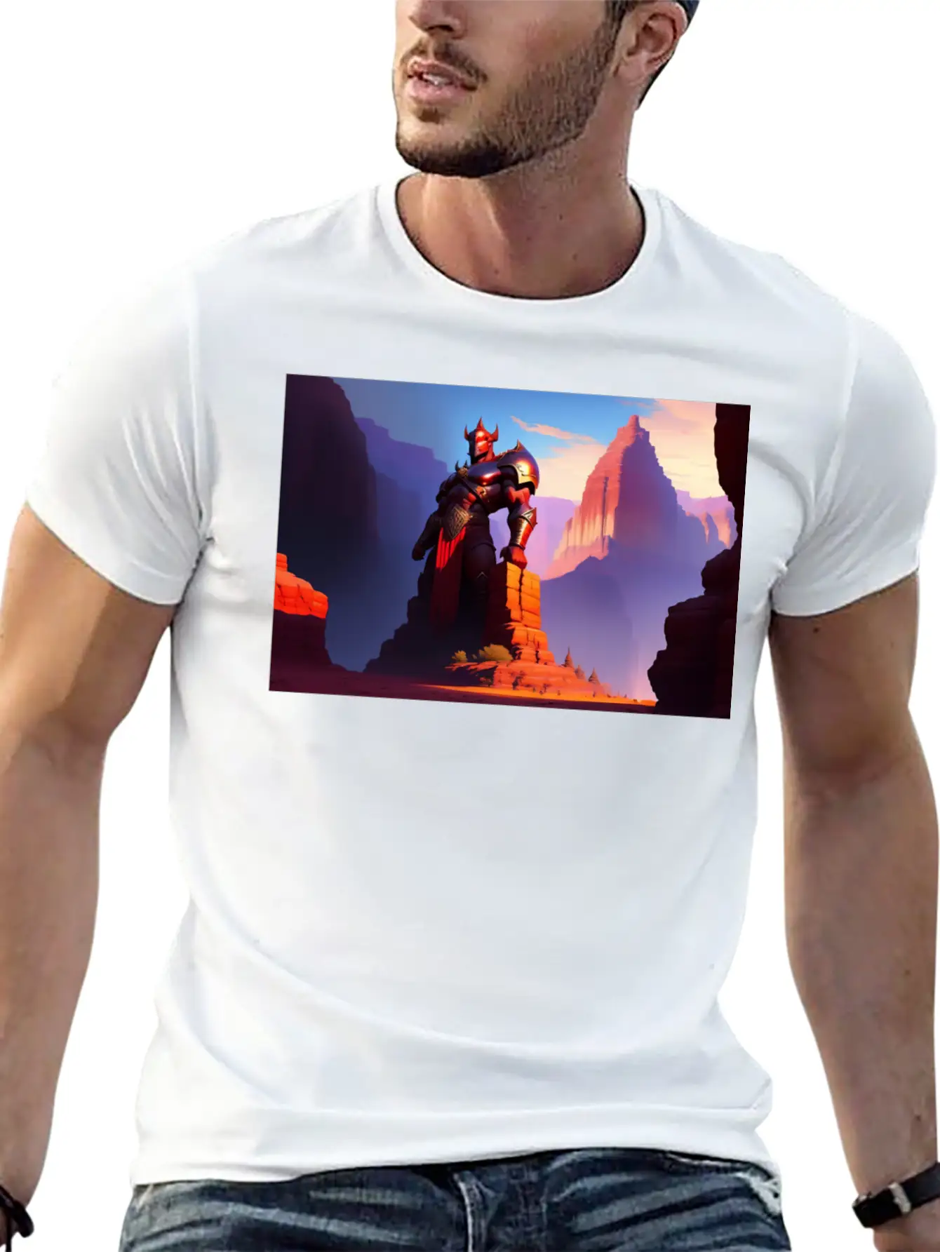Khorne Statue In The Depths Of The Grand Canyon Basic Graphic T-Shirt ¨C Daily Comfort In Soft Cotton