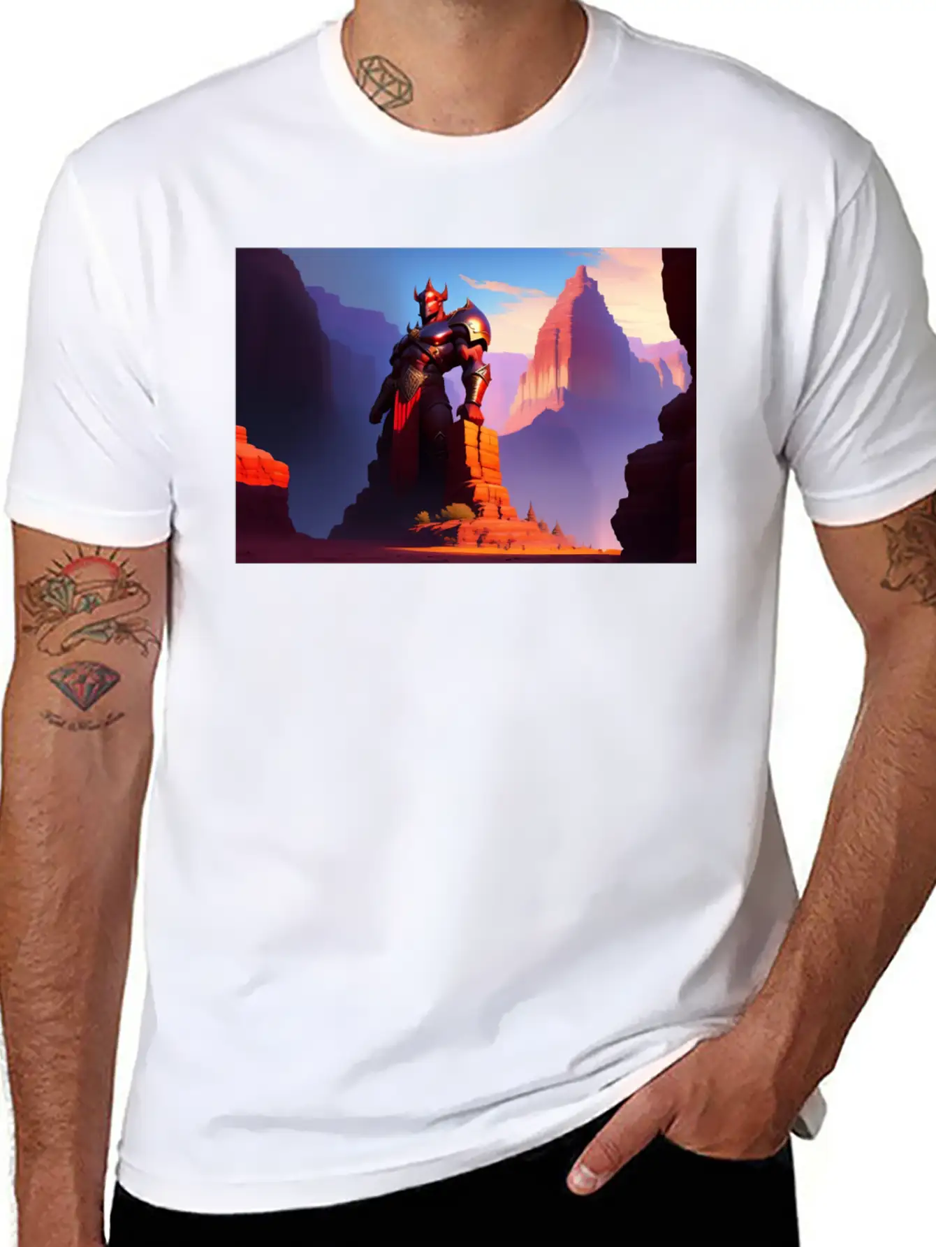 Khorne Statue In The Depths Of The Grand Canyon Basic Graphic T-Shirt ¨C Daily Comfort In Soft Cotton