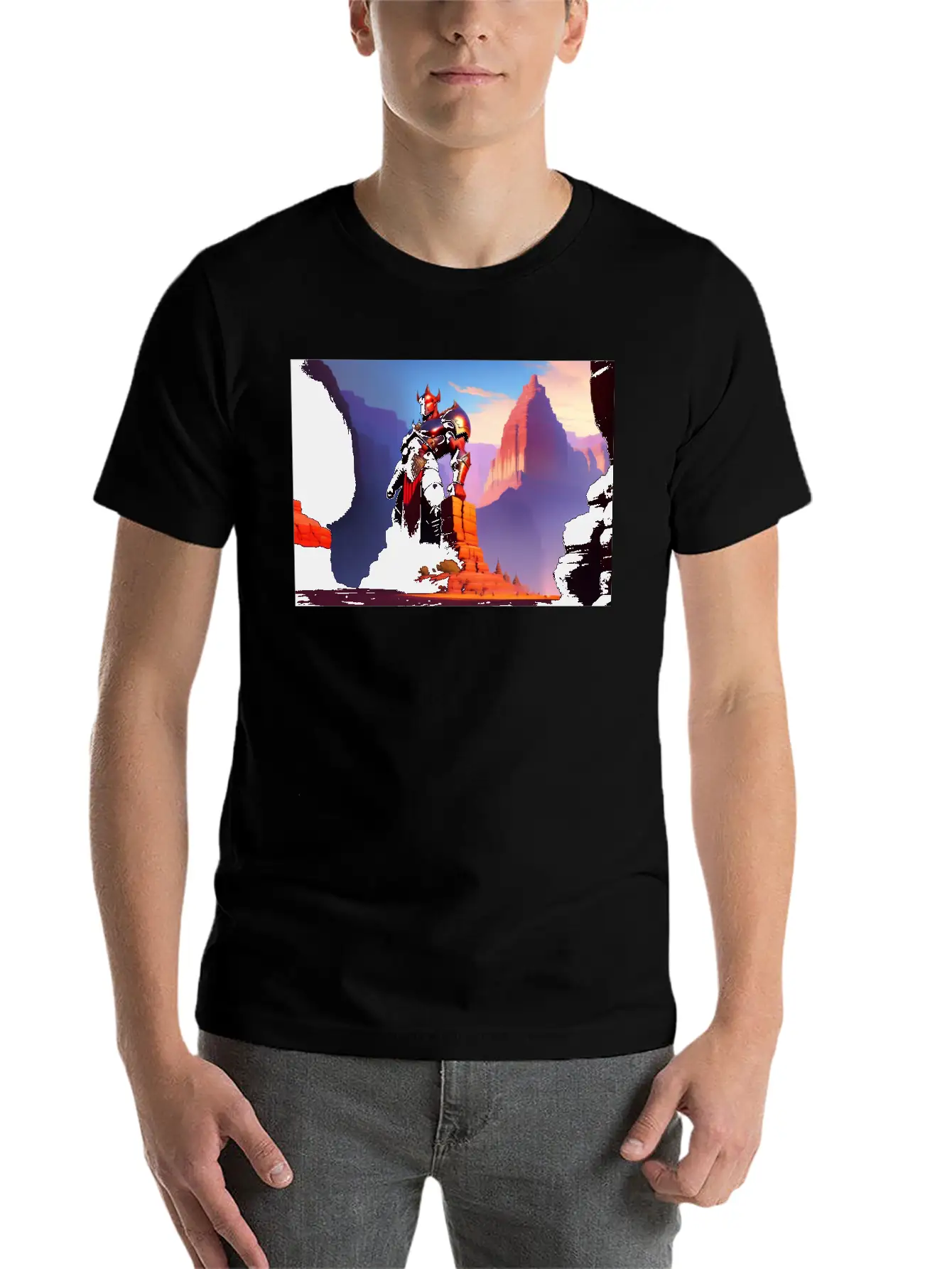 Khorne Statue In The Depths Of The Grand Canyon Basic Graphic T-Shirt ¨C Daily Comfort In Soft Cotton