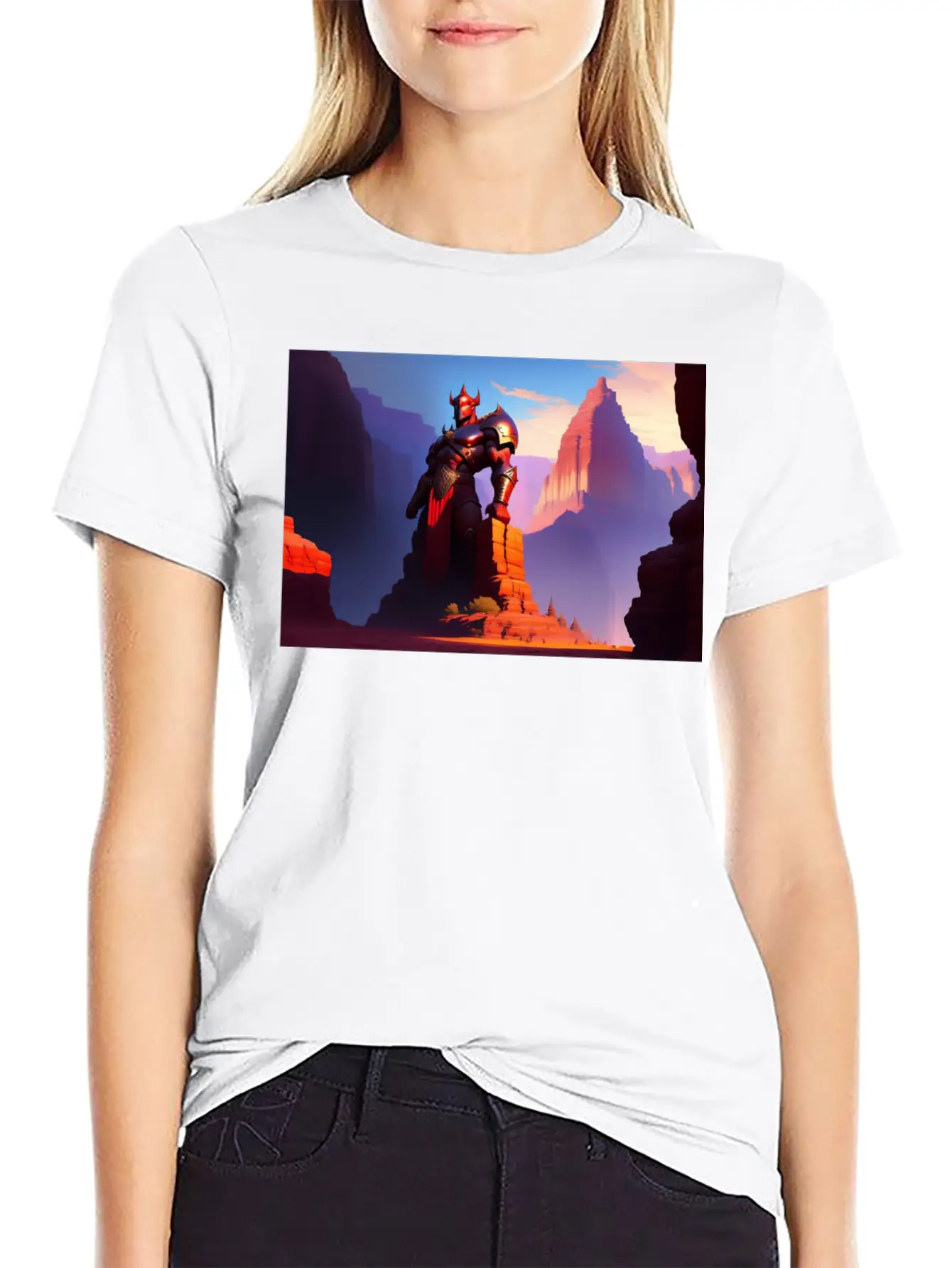Khorne Statue In The Depths Of The Grand Canyon Basic Graphic T-Shirt ¨C Daily Comfort In Soft Cotton