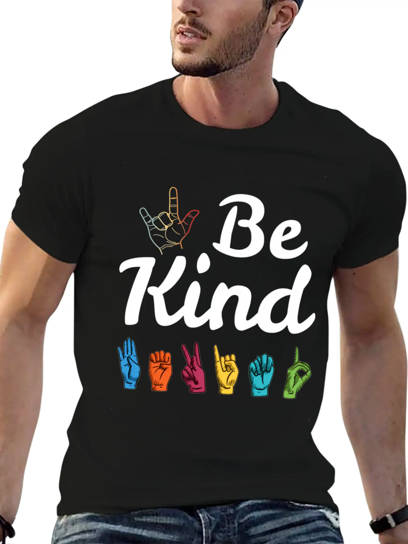 Kindness Asl Sign Language Anti Bullying Teacher B Basic Graphic T-Shirt ¨C Daily Comfort In Soft Cotton
