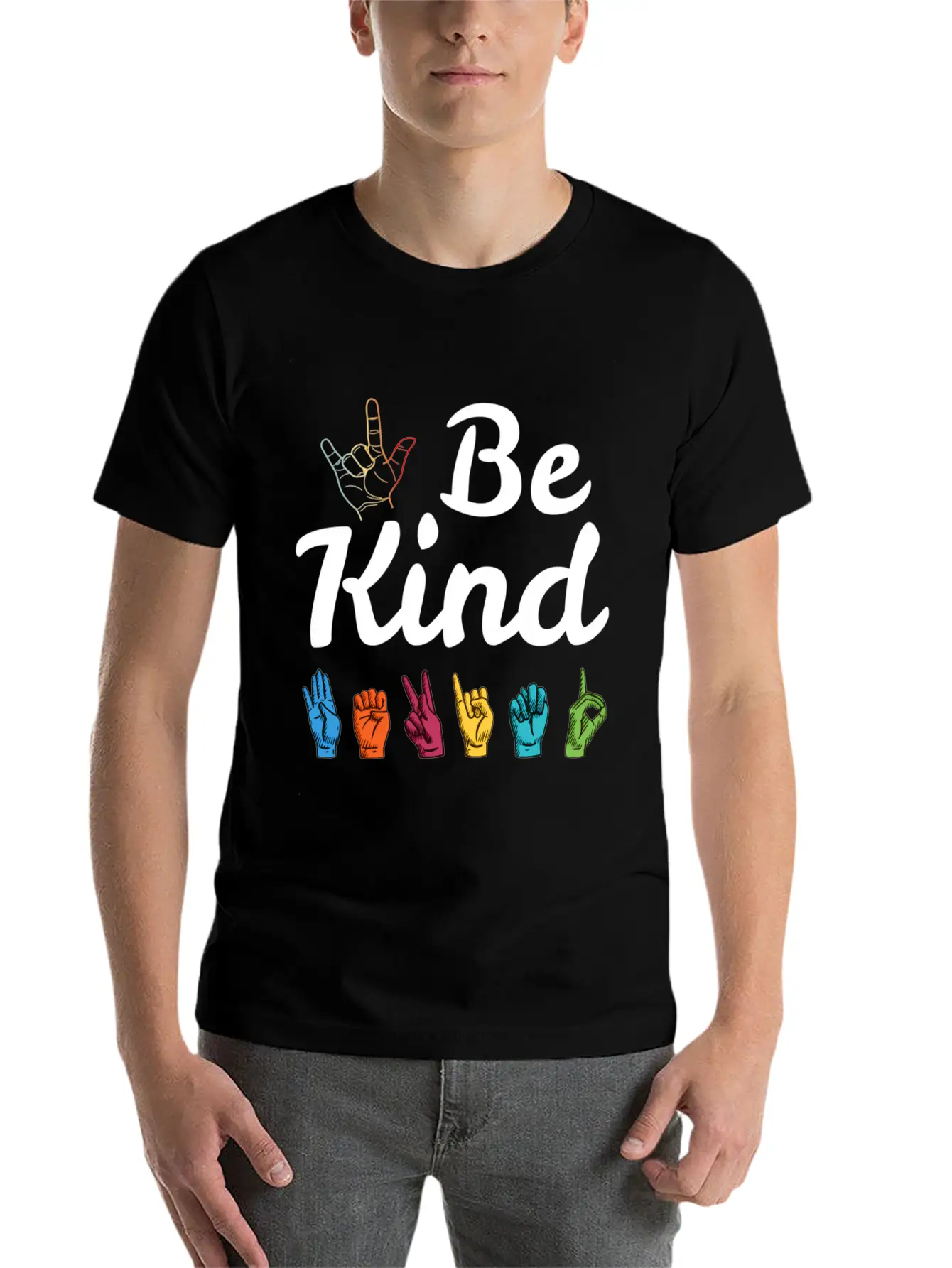 Kindness Asl Sign Language Anti Bullying Teacher B Basic Graphic T-Shirt ¨C Daily Comfort In Soft Cotton