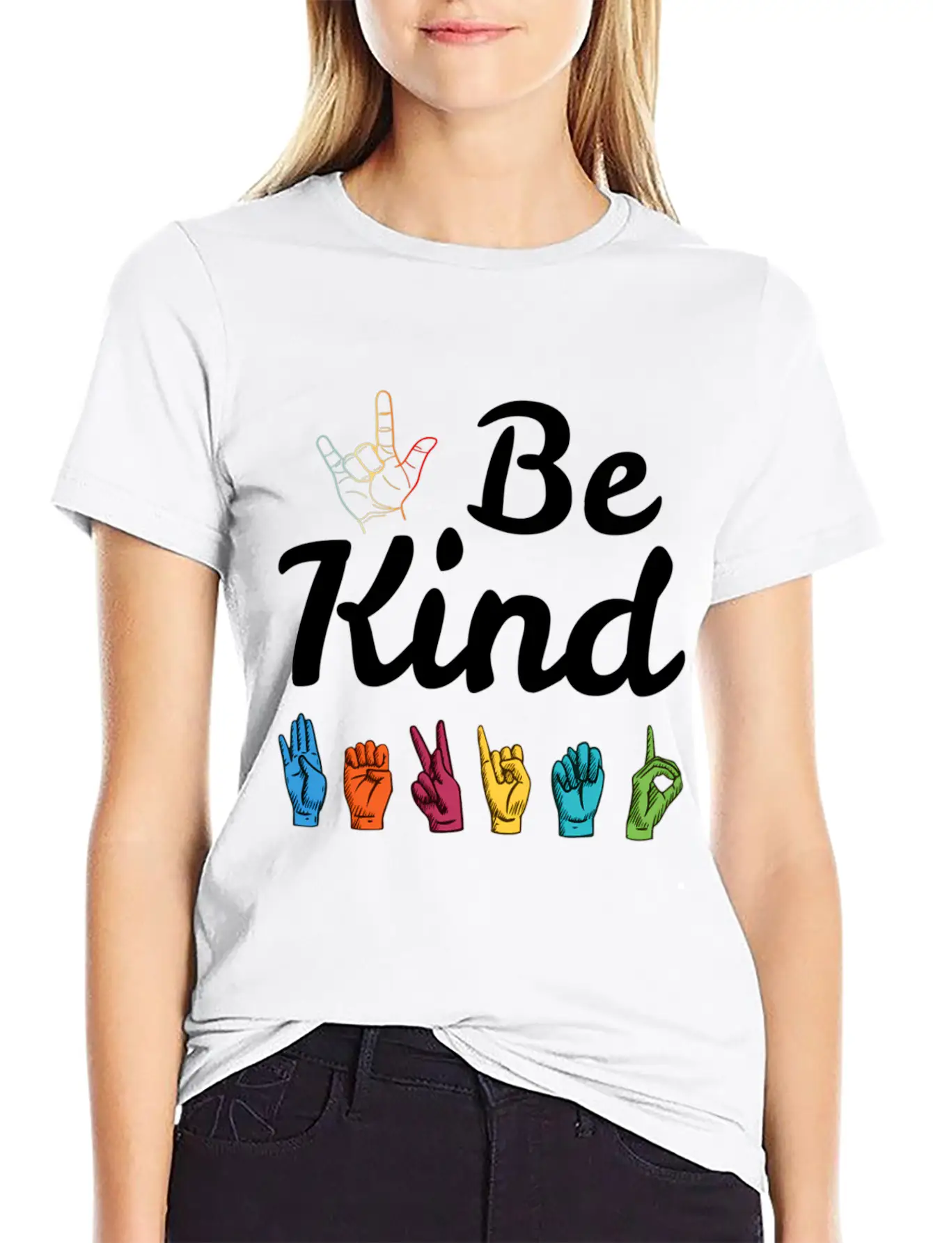 Kindness Asl Sign Language Anti Bullying Teacher B Basic Graphic T-Shirt ¨C Daily Comfort In Soft Cotton