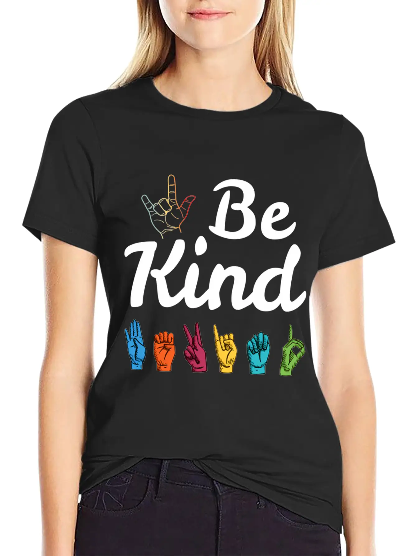 Kindness Asl Sign Language Anti Bullying Teacher B Basic Graphic T-Shirt ¨C Daily Comfort In Soft Cotton