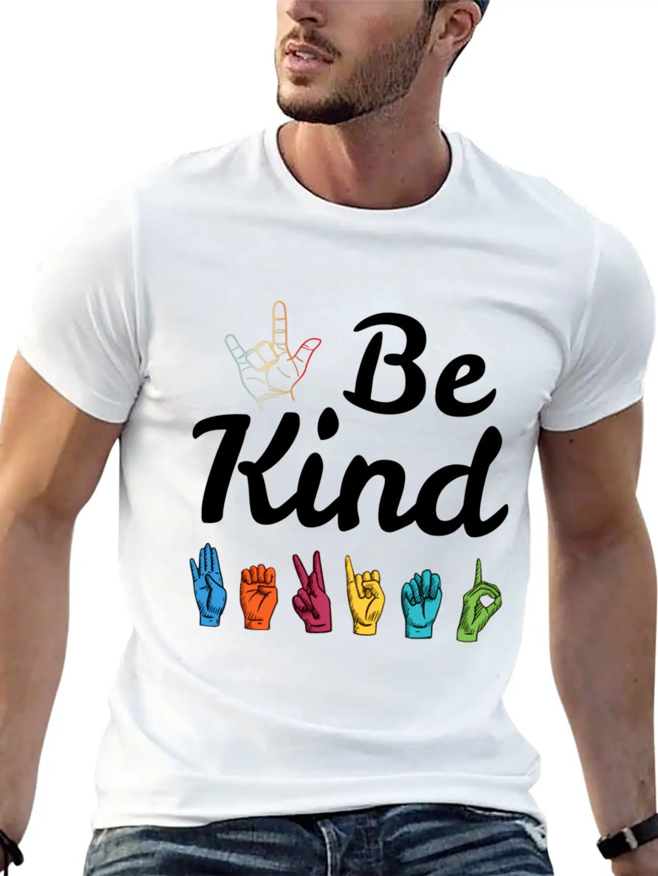 Kindness Asl Sign Language Anti Bullying Teacher B Basic Graphic T-Shirt ¨C Daily Comfort In Soft Cotton