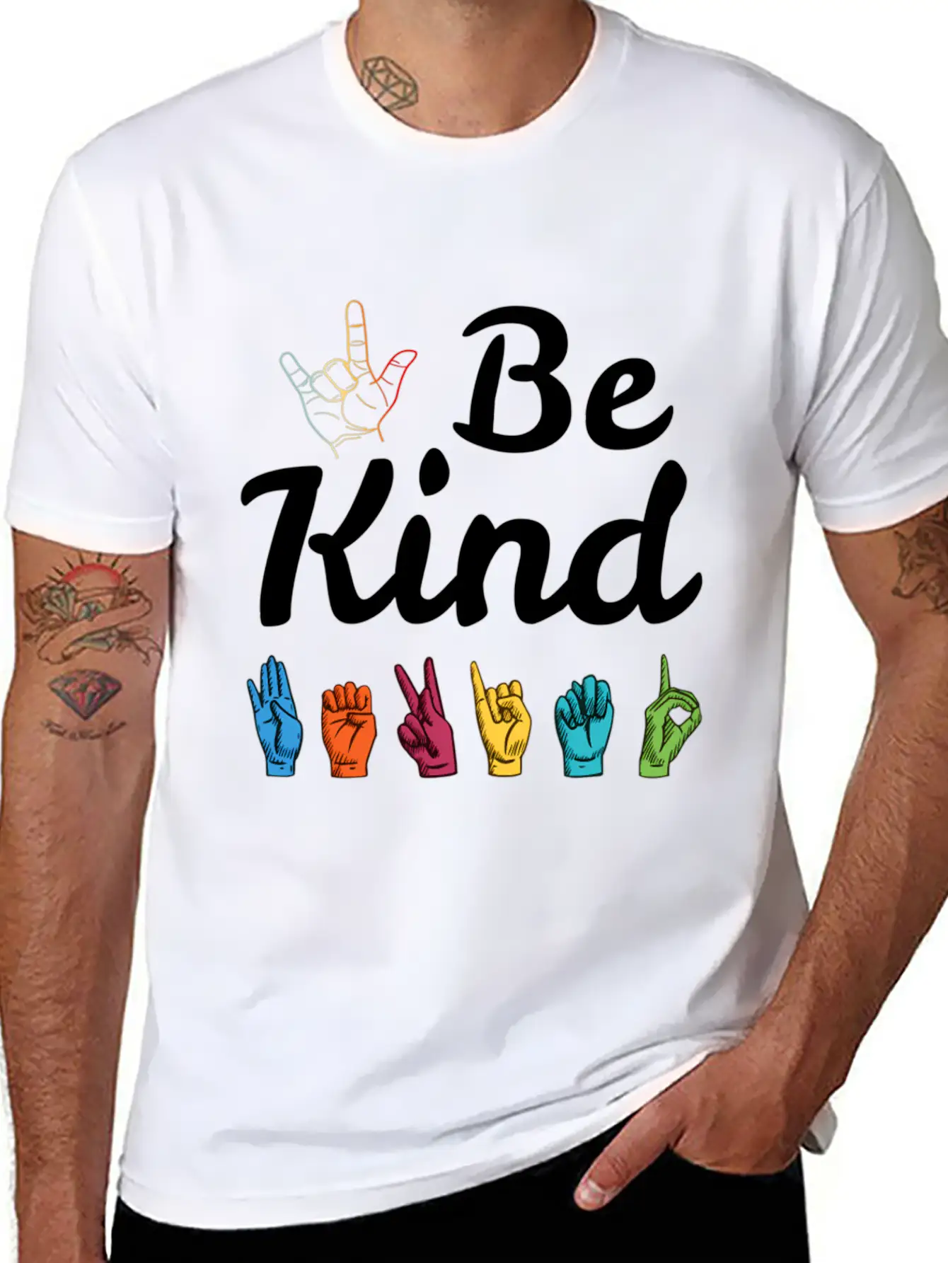 Kindness Asl Sign Language Anti Bullying Teacher B Basic Graphic T-Shirt ¨C Daily Comfort In Soft Cotton