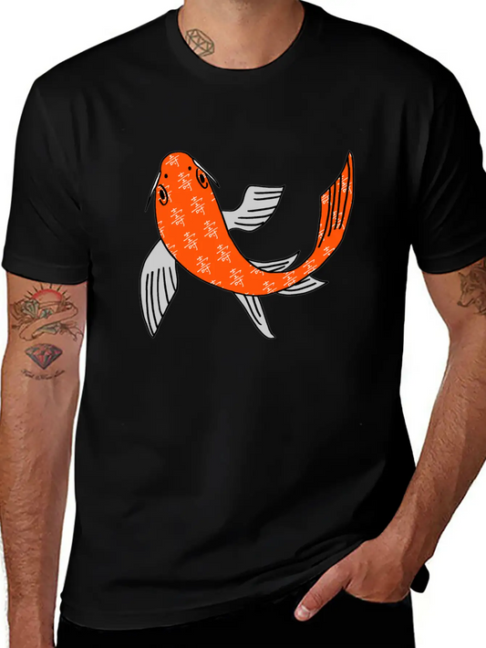 Koi Fish Featuring Longevity Chinese Character Essential Cotton Tee For Daily Outfits ¨C Unisex Style
